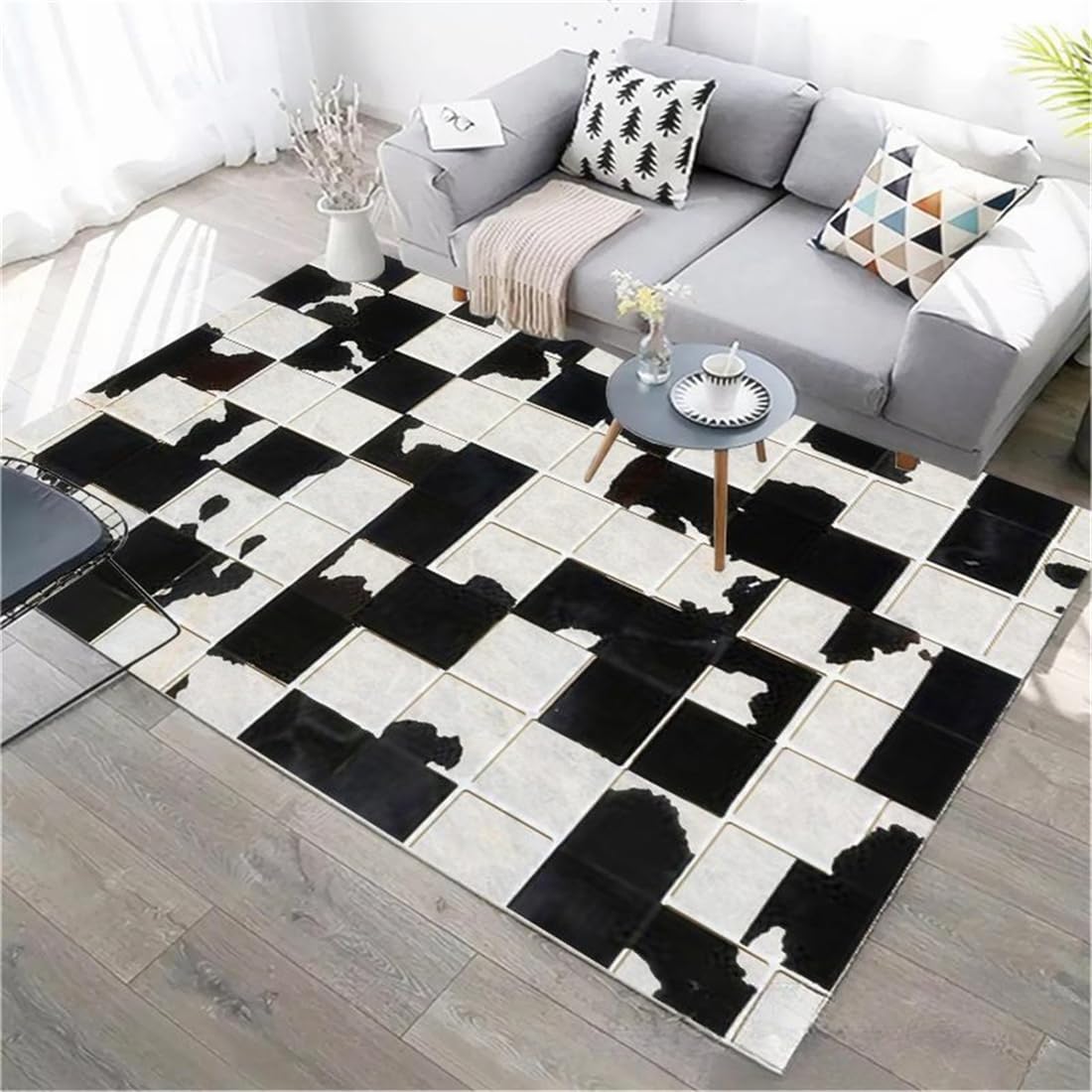 Tapis doux pour chambre et salon qui ne glisse pas, tapis gris géométrique 160 x 230 cm