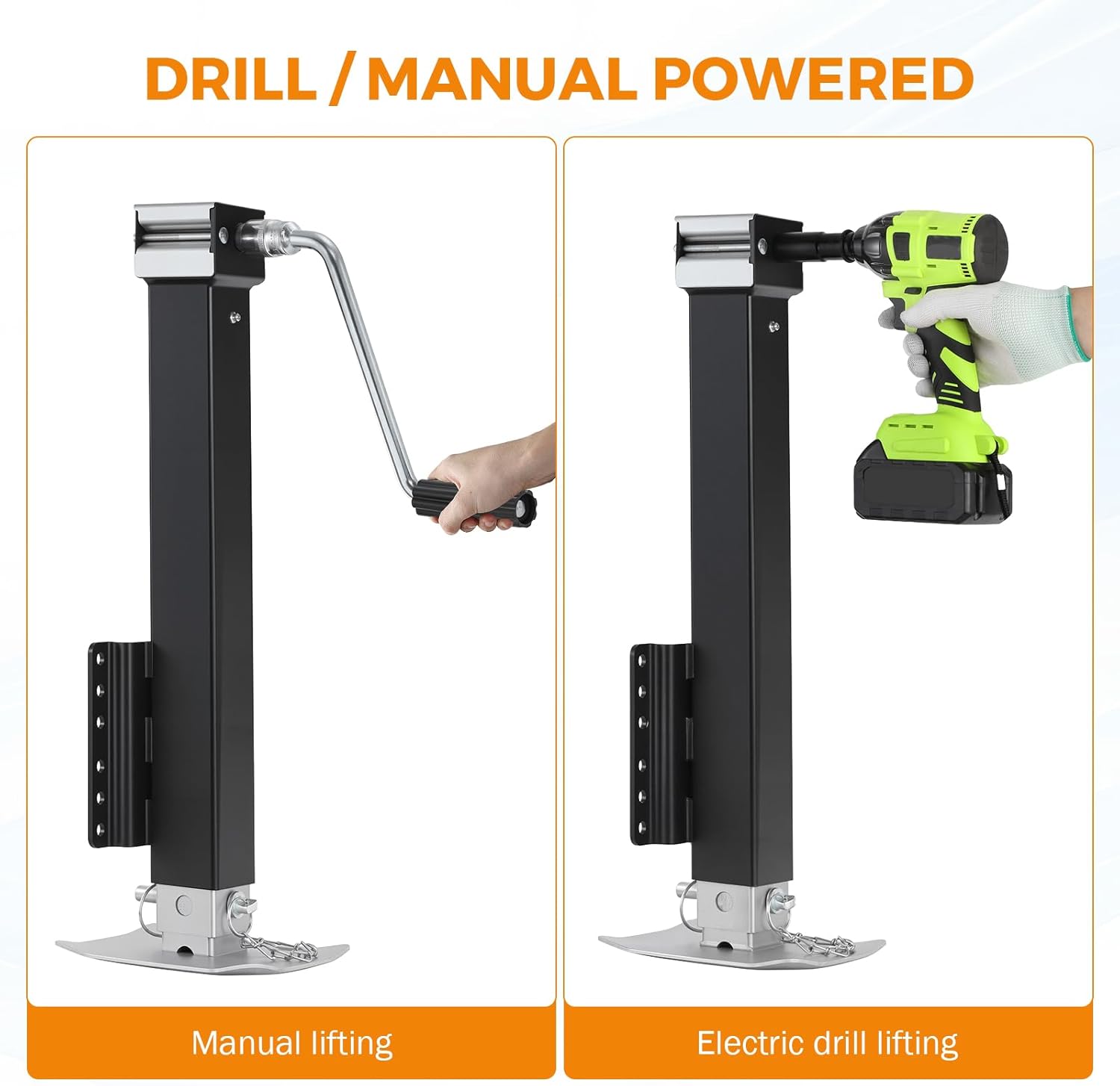 BEAMNOVA 8000 lbs Trailer Jack, Drill-Powered/Manual, Bolt-On Side Mount Swivel Heavy Duty, for Boat Utility RV Camper, 3.1-31.5 inches Easy Lift