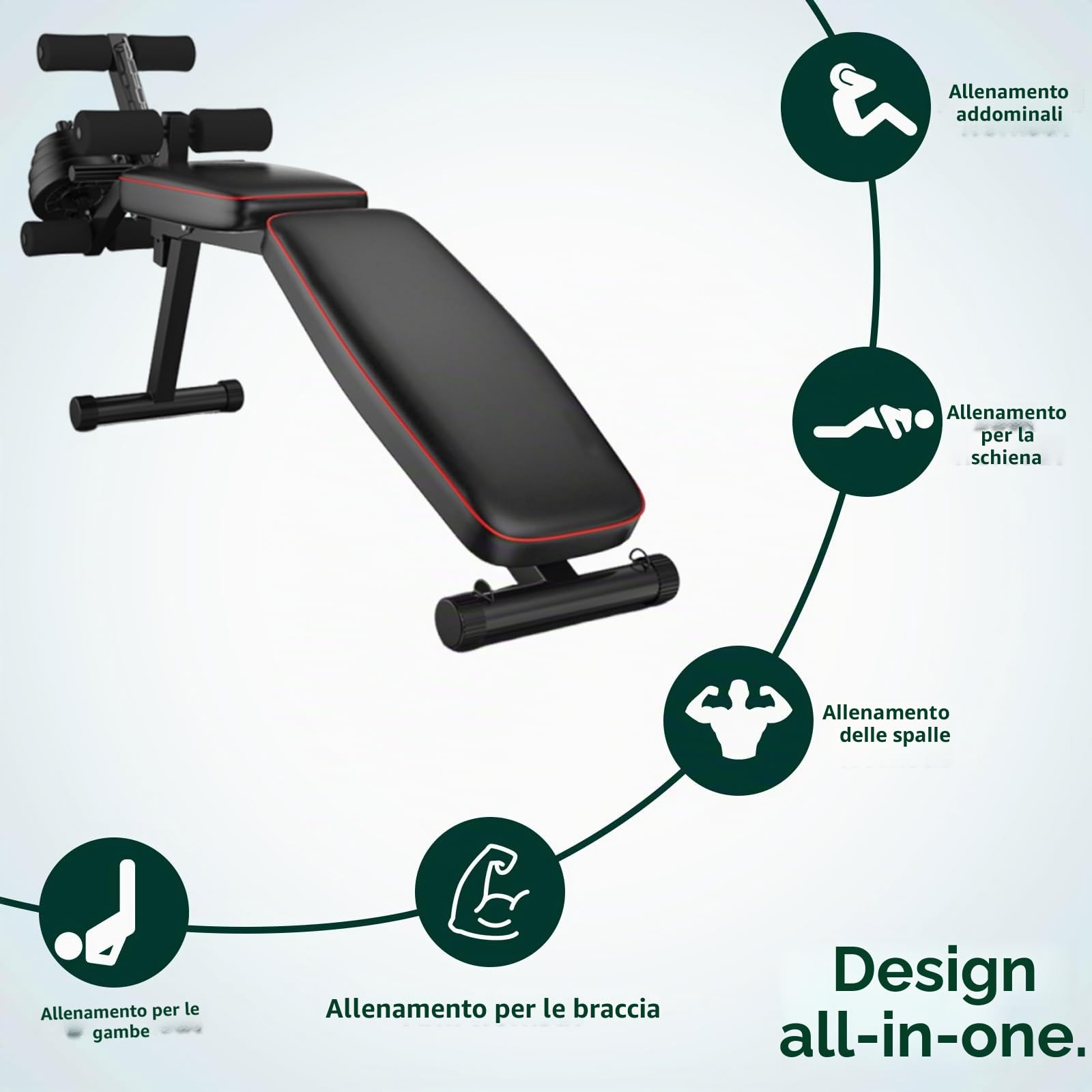Panca Addominali Panca Posturale Panca Fitness con Imbottitura in Schiuma ad Alta densità, Attrezzatura compatta per Palestra Domestica per distensioni con manubri/Curl/Sollevamento Gambe
