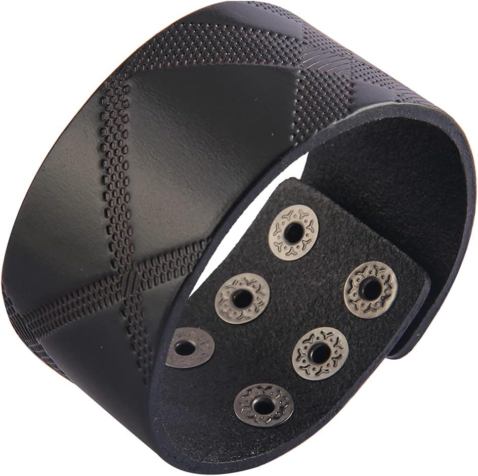 Leather Bracelet for Men Wrist Cuffs Leather Arm Bands Punk Leather Wristband Black Leather Cuff Bracelet for Women - Image 3