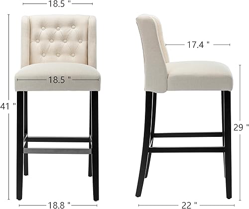 Miniatura 3 de Creek Vista Juego de 2 taburetes de bar de lino de 29 pulgadas, modernas sillas de bar tapizadas de lino con altura, taburetes de bar de tela con