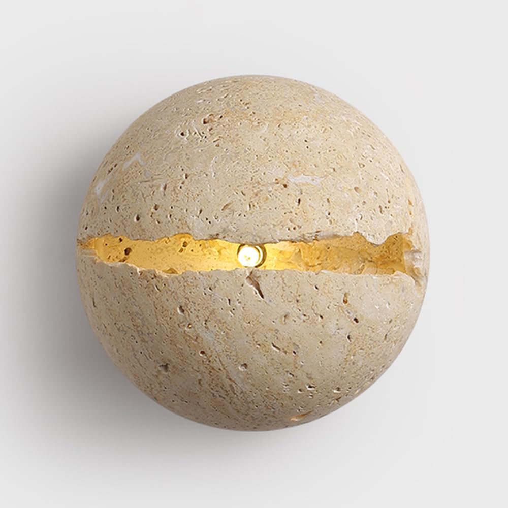 RXPVUXE Broken Eggshell Wall Sconce Modern Yellow Travertine Wall Lamp Wabi Sabi Art Lighting Fixture, Globe Stone Wall Sconces Japanese-style Indoor Wall Lighting for Bedroom Living Room, G4