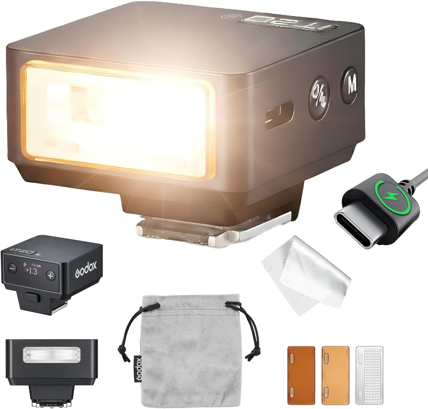 Godox IT20 S IT20S Flash for Sony,GODOX iT20S IT20 S Mini Camera Flash, TTL/Manual Modes,7.4V 300mAh Battery,1.5s Recycle,with 13 Increment,Hot Shoe Triggering,Includes Spreader/Color Filter (Black)