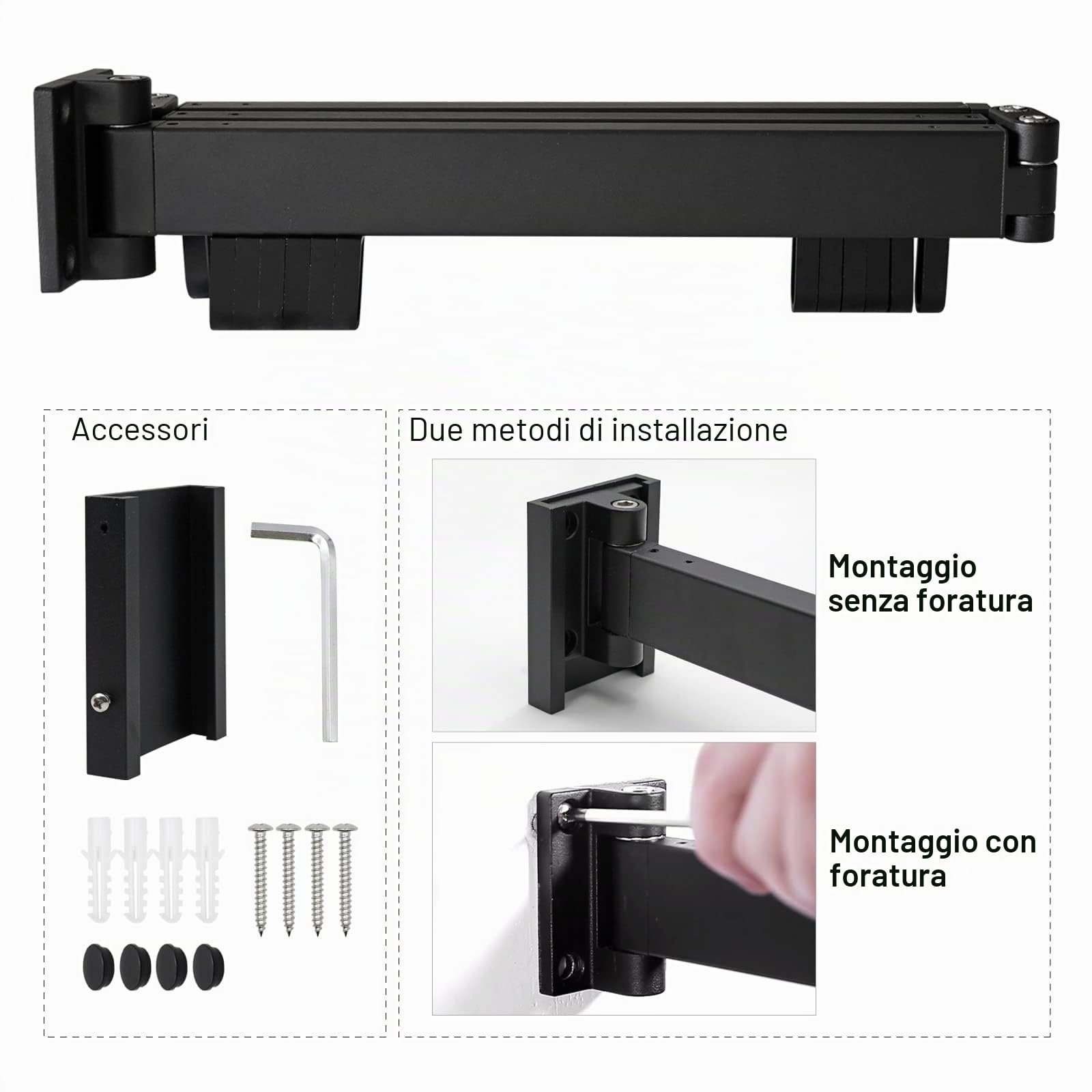 Stendibiancheria Da Parete Retrattile, Appendiabiti Da Richiudibile Con 18 Ganci, Stendino Salvaspazio, Alluminio, 128cm, Appendi Abiti Per Interno Ed Esterno, Balcone, Bagno