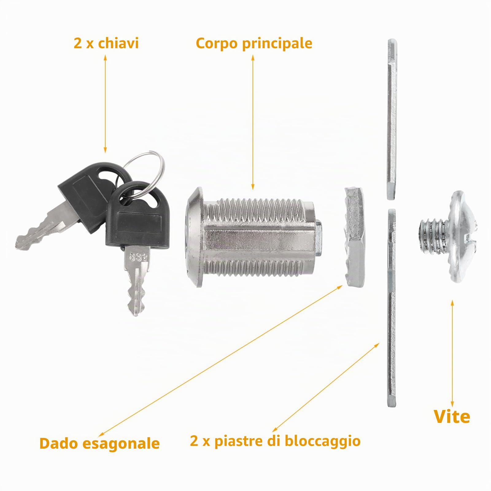 SENENQU 10 Pezzi Serratura Armadietto 20 mm con Chiave, Serrature per Armadietti in Zinco, Serratura per Armadietto Cassetta Postale Mobili Cassetti con 2 Lamelle e Dadi