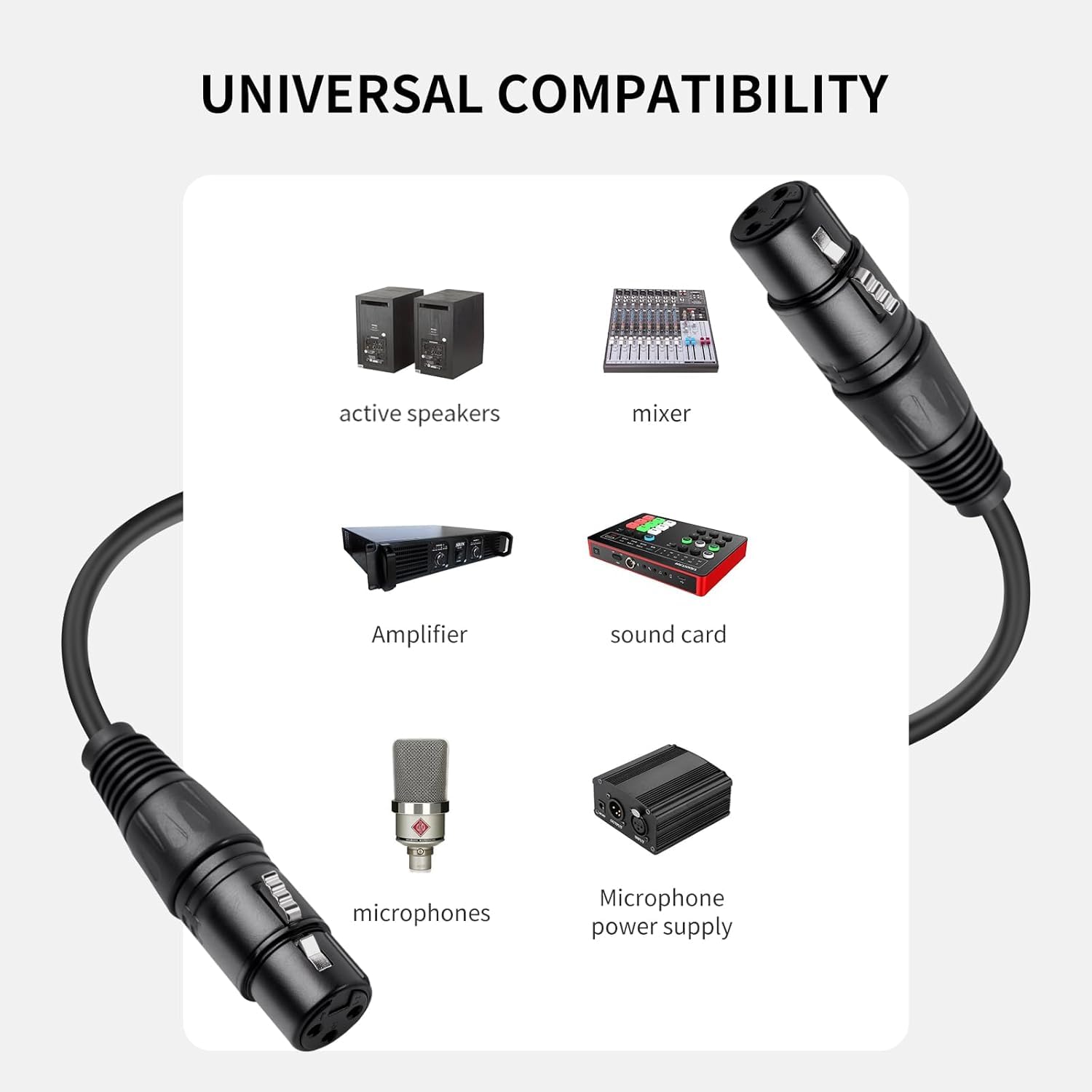 Confezione da 2 cavi audio professionali bilanciati da XLR femmina a femmina, 10 m, con connettori placcati in oro e rame privo di ossigeno, per sistemi di studio, palcoscenico, PA