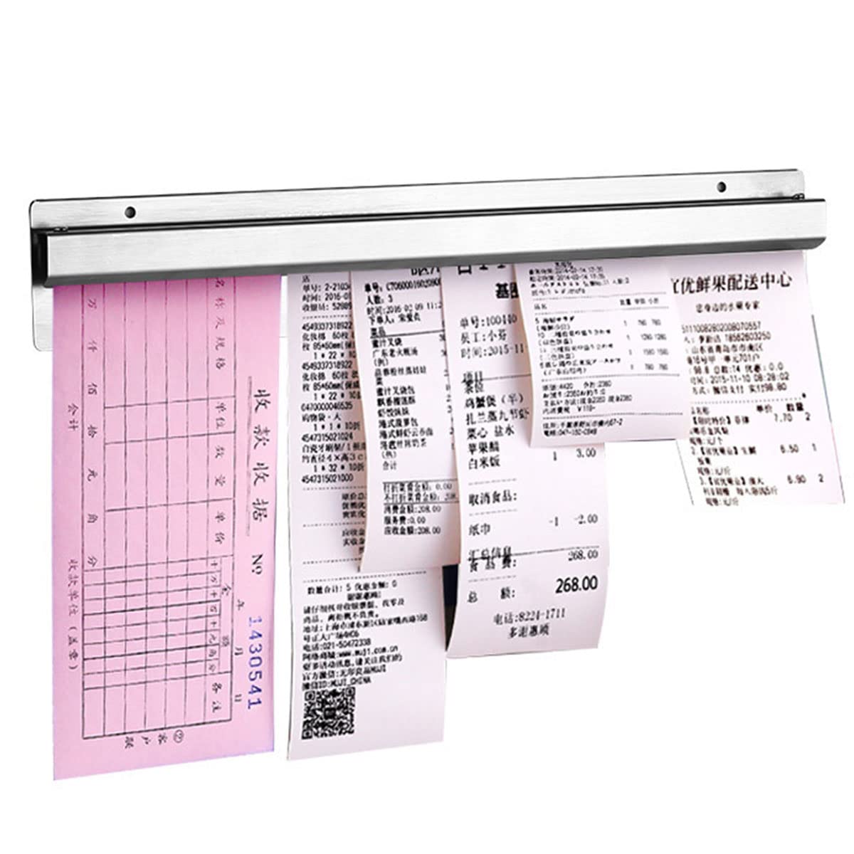 Barra para Sujeción De Notas, Barra Porta Comandas Cocina De Acero Inoxidable，Soporte para Tickets De Recibos，Herramienta De Soporte De Clip Colgante para Cocina，Restaurante，cafetería，100CM