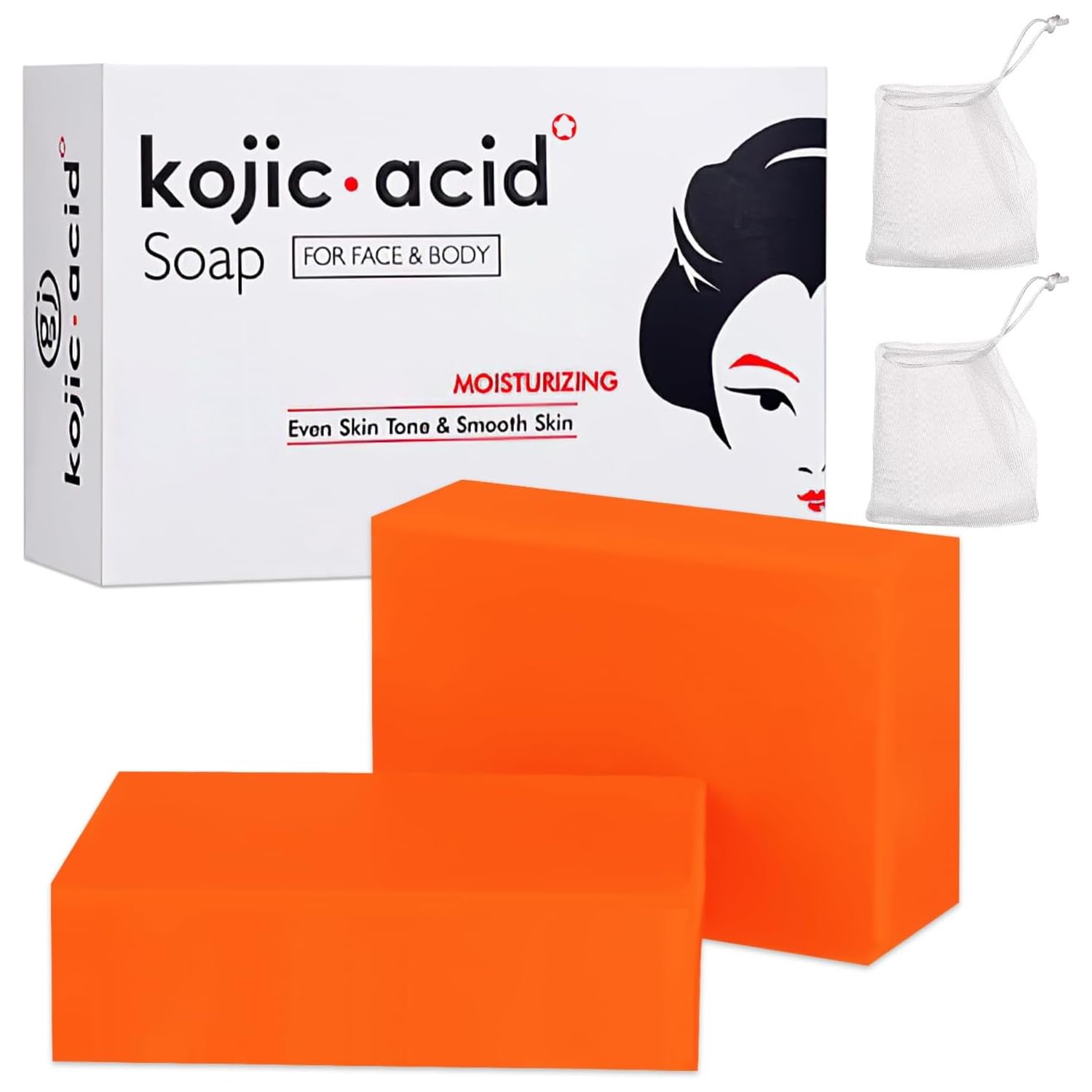 2 PC Jabón de ácido kójico Jabón para Iluminar la Piel, Mejorar el tono desigual de la piel, Hidrata la piel y la mantiene hidratada, Limpiar y Eliminar el Maquillaje Bañarse, Suave y no irritante
