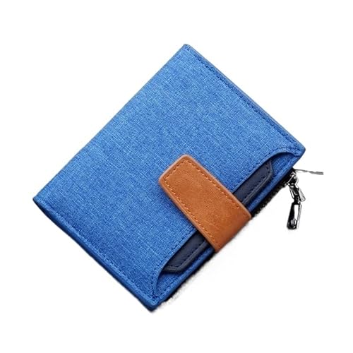 [Fcuogdvy] Men Wallet Canvas and PU Leather Gray/blue/black Short Male Purse Hasp/zipper Credit Card Holder Case for Money Bag(B
