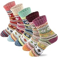 LKV 5 Pairs Wool Socks for Women - Cute Funny Fuzzy Warm Cozy Colorful Crew Socks for Women Men Fall Winter Christmas Stocking Stuffers Gifts Socks Knit
