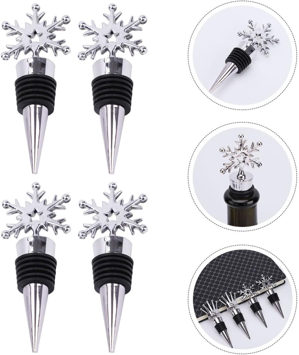 6pcs Stainless Steel Snowflake Wine Bottle Stoppers, Decorative Sealing Plugs for Sparkling and Wine Bottles, Reusable Beverage Stopper Set for Holiday Parties