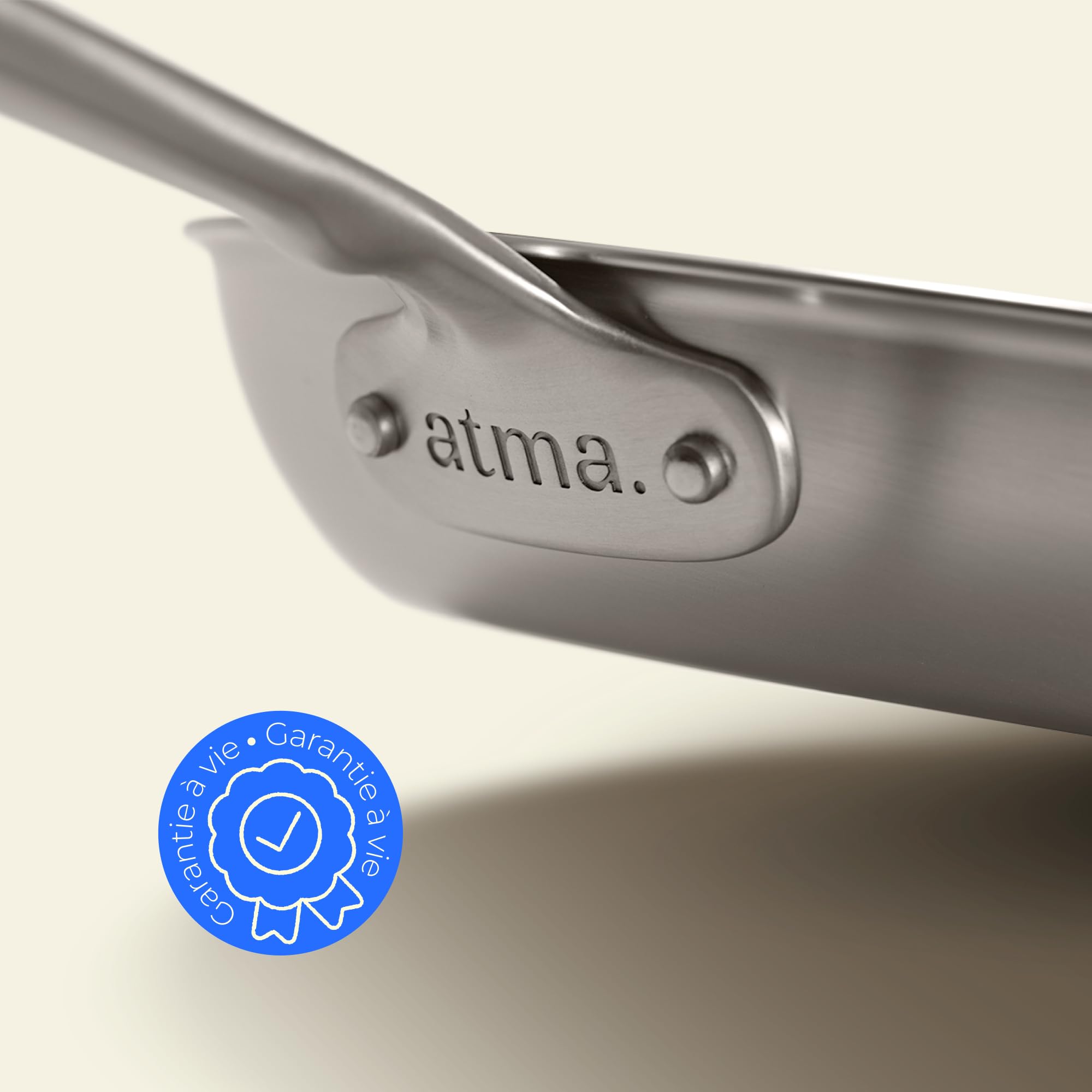 Atma la Bonne Poêle Inox Triple Couche - Poêle Induction 32cm avec Manche Riveté - Sans PFAS ni Revêtement Chimique - Compatible Tous Feux et Four - Fabriquée en France