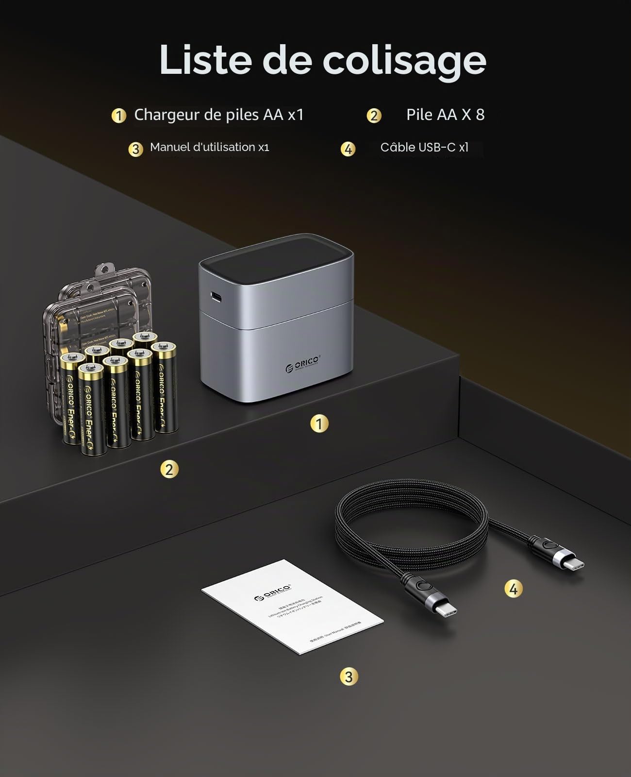 ORICO Lot de 8 Rechargeables Piles AA 1,5V Lithium avec Chargeur