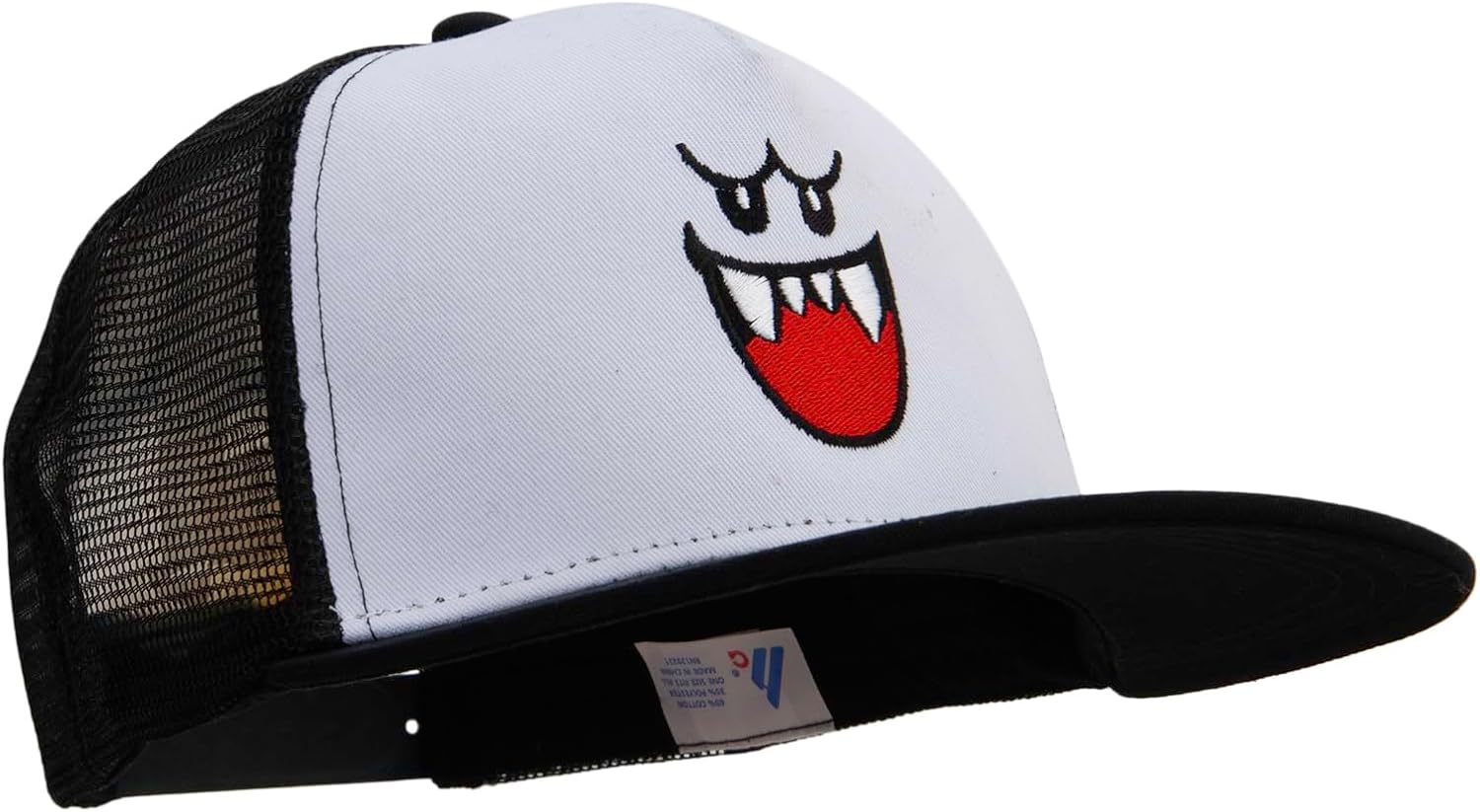 e4Hats.com Mario Ghost Face Logo Embroidered Flat Bill Snapback Trucker Cap