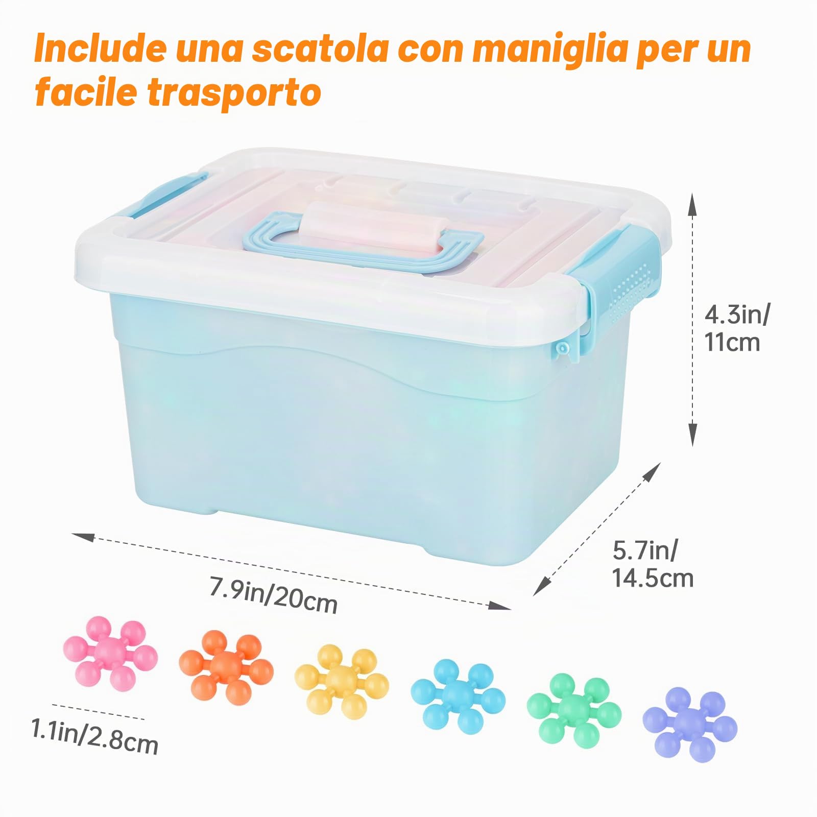 Blocchi di Costruzione a Fiocco di Neve | 300 Pezzi | Per Bambini dai 3 Anni in Su | Blocchi di Plastica Multicolori per l'Apprendimento Precoce e la Creatività | Giocattolo STEM con Borsa