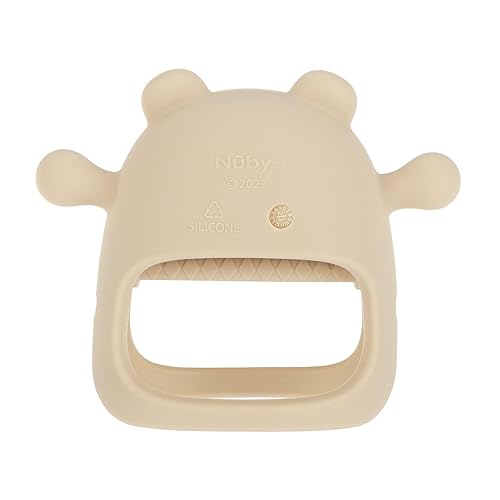 Miniatura 7 de Nuby Manopla de dentición de oso de silicona, alivio calmante de la dentición para tu pequeño, adorable diseño animal, 3-6 meses, sin BPA, solo