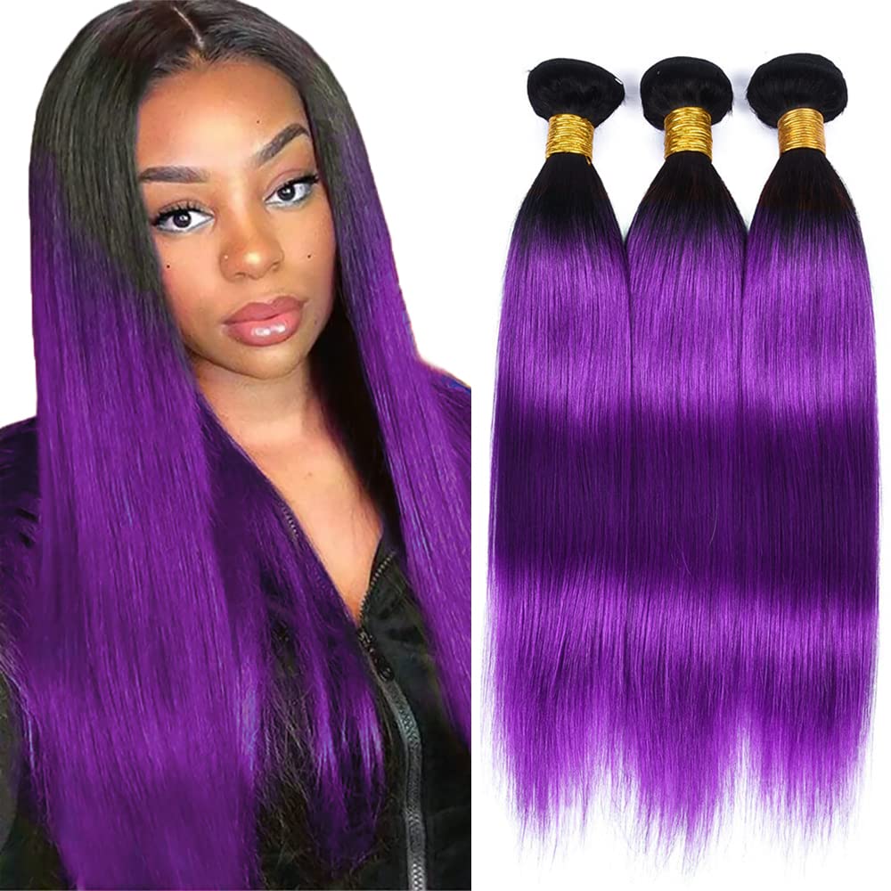 Ombre Straight Bundles Purple Human Hair 14 16 18 Inch