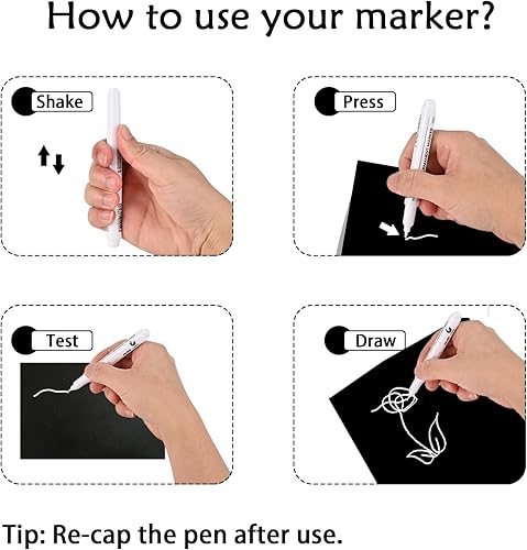 Miniatura 5 de Goldge 20 bolígrafos de pintura blanca  Marcadores acrílicos impermeables, marcadores permanentes de pintura blanca para metal, lienzo, vidrio,