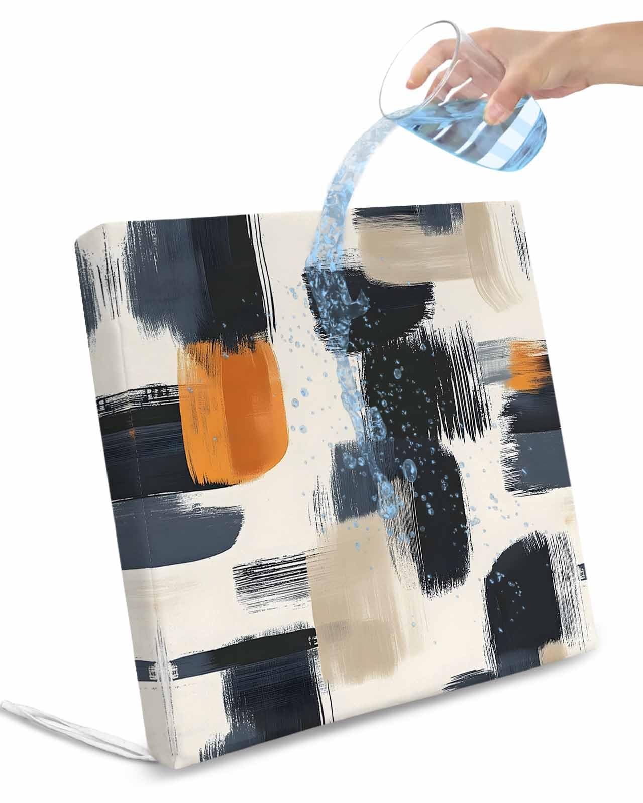 2 Pack Black Khaki Waterproof Cushion Covers with Ties, Outdoor Patio Chaise Lounge Chair Seat Cushion Slip Covers Replacement(Only Cover) Geometric Simple Middle Century Art 22