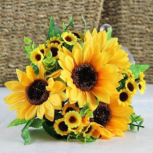 Miniatura 8 de Maserfaliw - Ramo de flores artificiales de seda con 7 cabezas de girasol