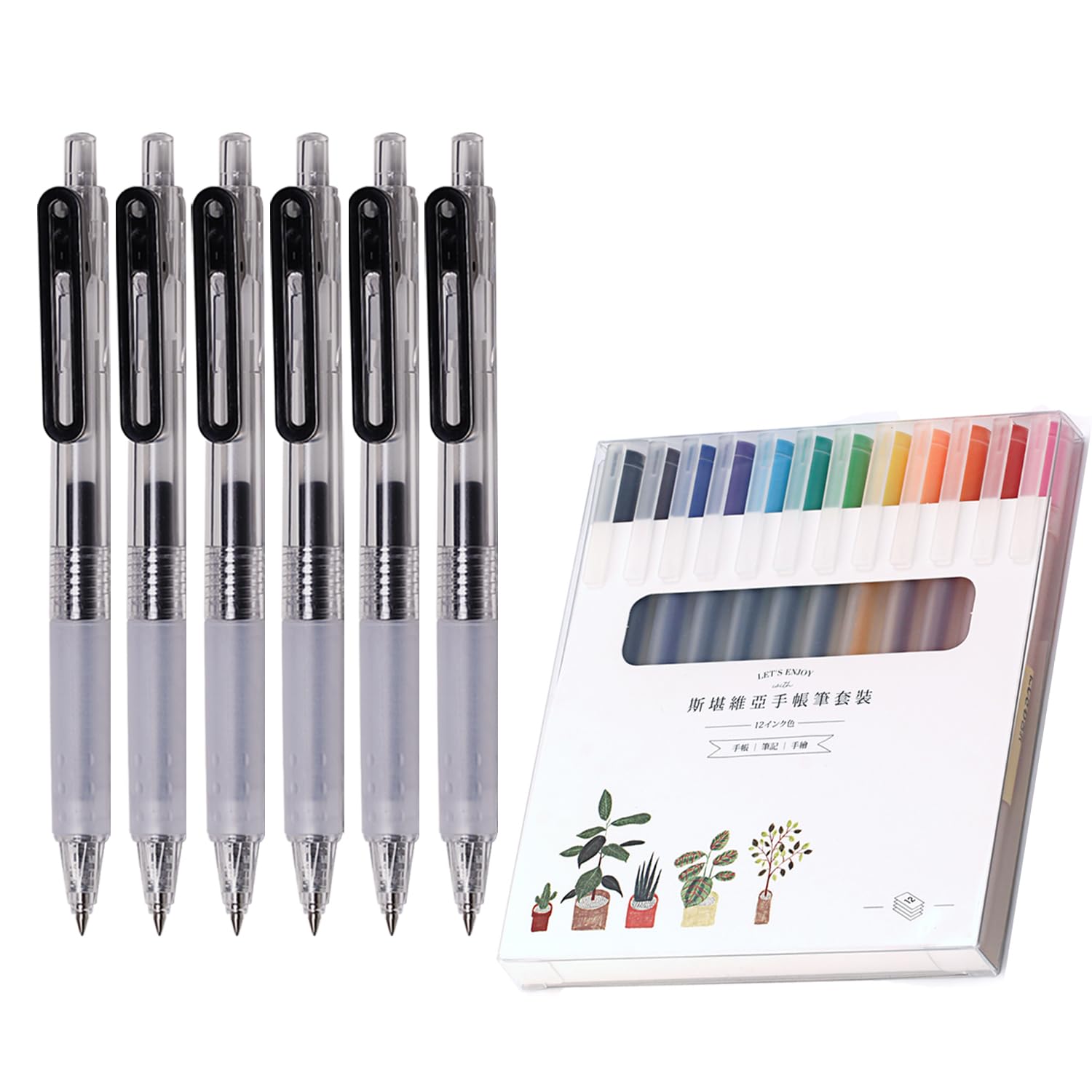 Japanese Style 0.38 Pens Colored & Black Ultra Fine Point Gel Ink Pen for Journaling Note Taking Office School SStationery Supply