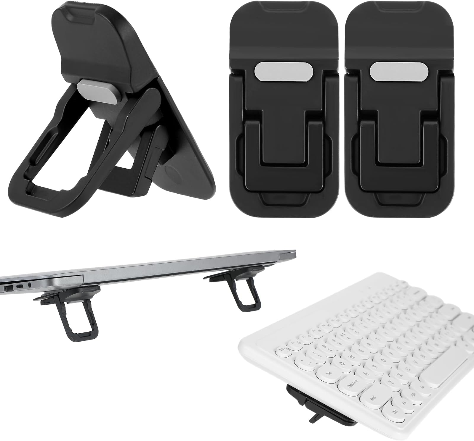 Mabor 2 Pcs Portable Keyboard Riser, Foldable Laptop Riser, Mini Computer Keyboard Stand for Desk, Self-Adhesive Keyboard Riser Feet for Most Keyboards, Black