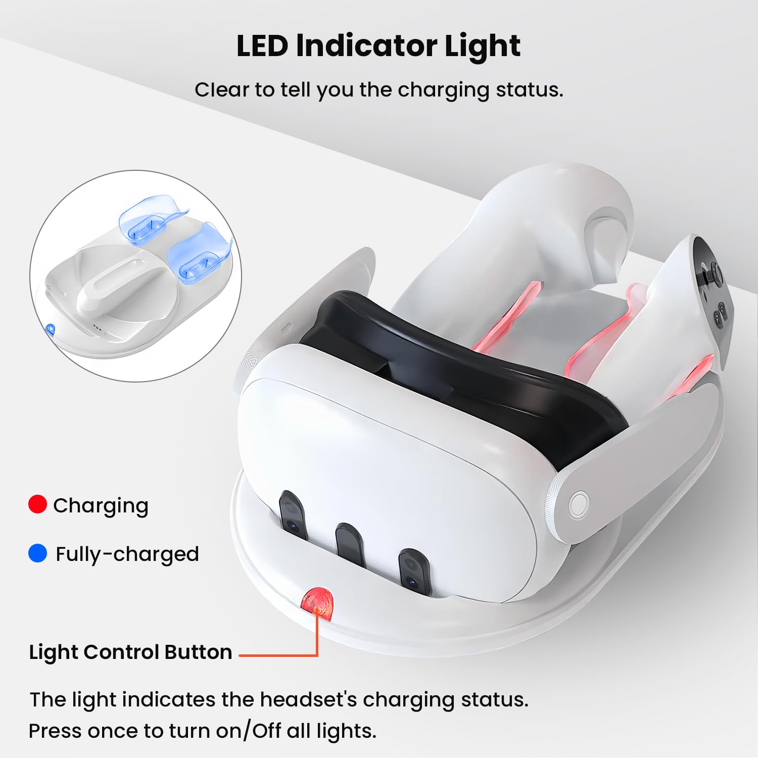 GEEKERA Estación de Carga Compatible con Quest3 Headset, Cargador Magnético para Auriculares y Mandos, Accesorios VR, Estación de Carga Rápida con Adaptador de 18 W/2 Baterías Recargables