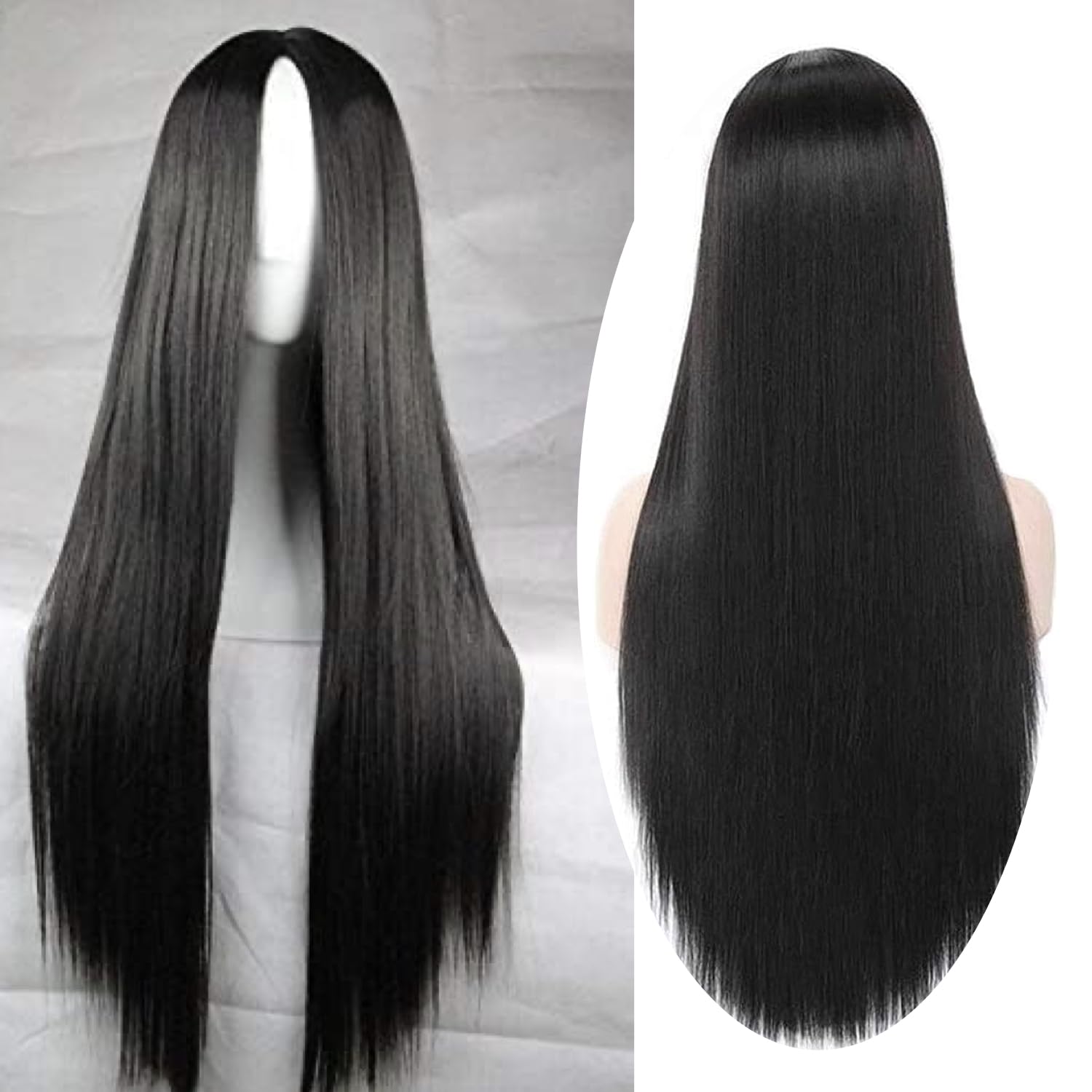 EllenaWomens/Ladies 75cm Black Color Long STRAIGHT Cosplay/Costume/Anime/Party/Bangs Full Sexy Wig (75cm Straight,Black)