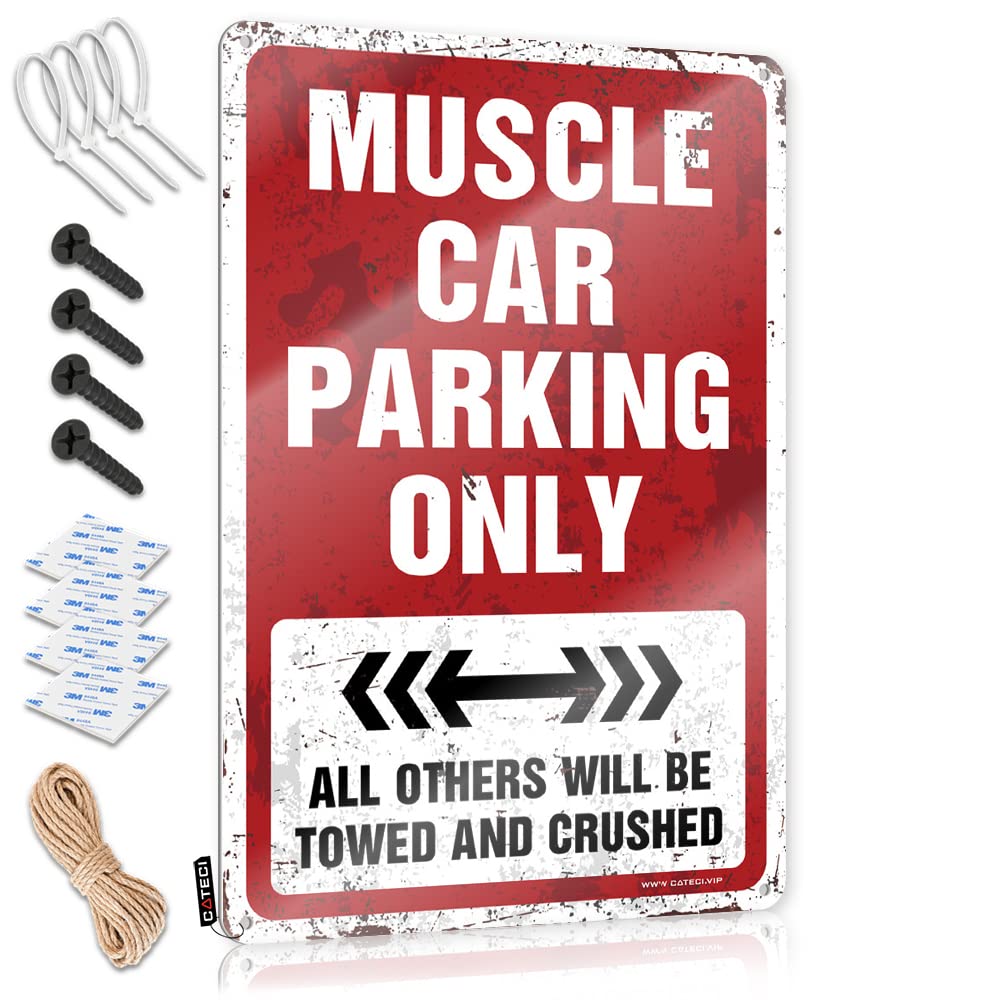 Space Vintage Wall Art Rustic Fun | Muscle Car Parking Only Grunge Metal Wall Decor For Man Cave Home(20X30CM)