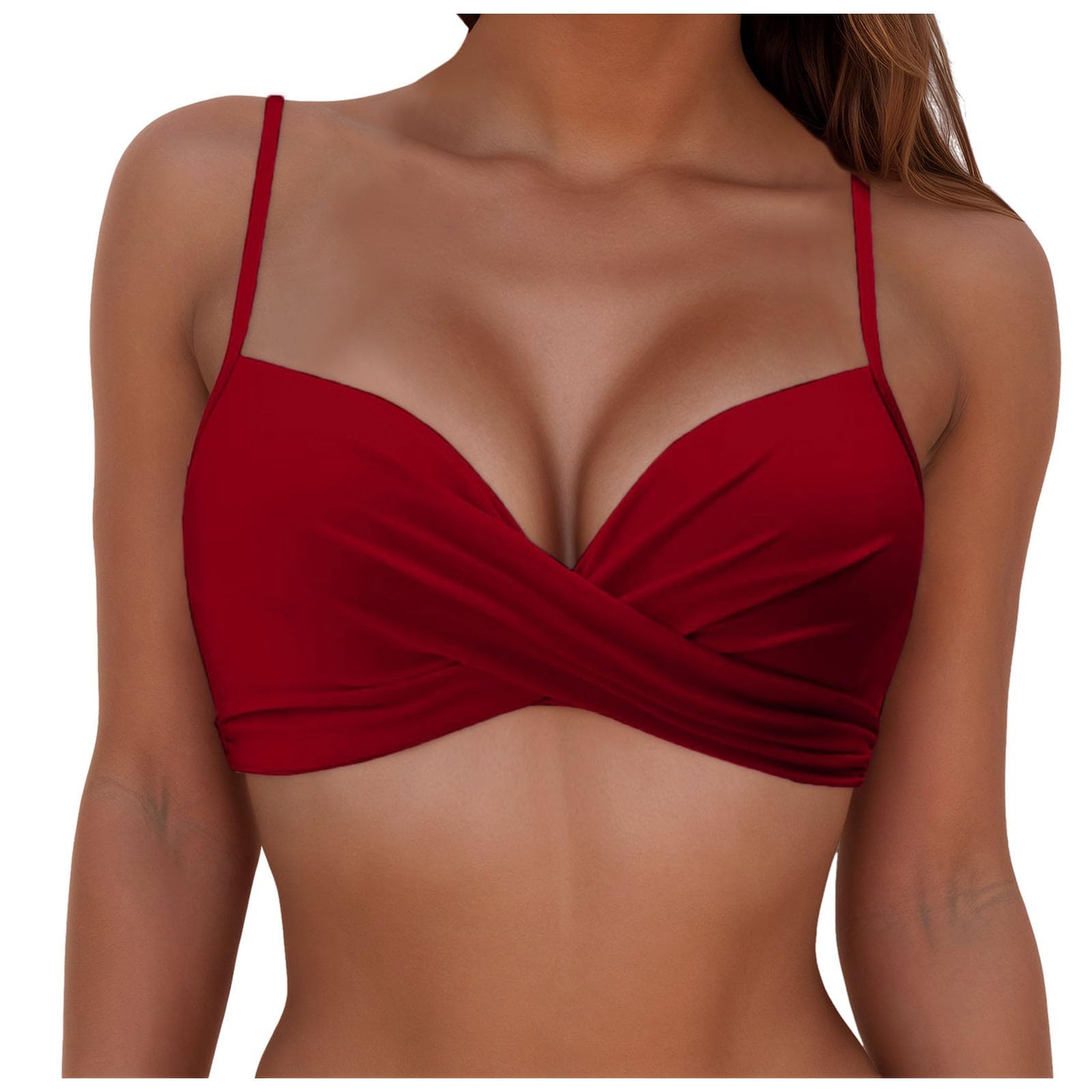 ADMAY 2024 - Traje de baño con Ganchos de Inoxidable en la Espalda para Mujer, Tops con Aros, Top de Bikini de, Top Corto para Nadar con realce, Tops con en la Espalda Bikini Flecos Talla Grande