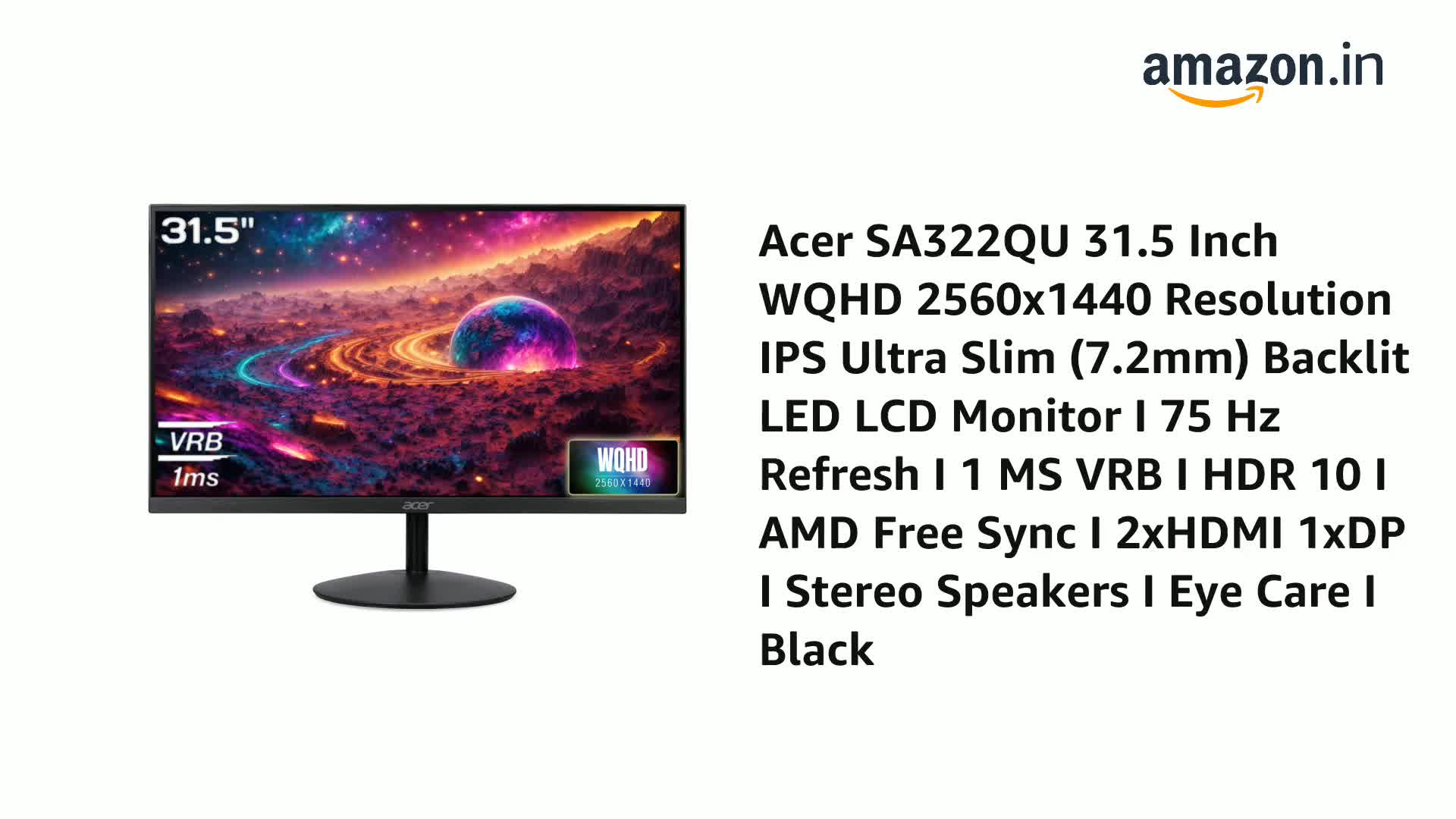 値下げしました】Acer PCモニター 32インチ WQHD（2560x1440）