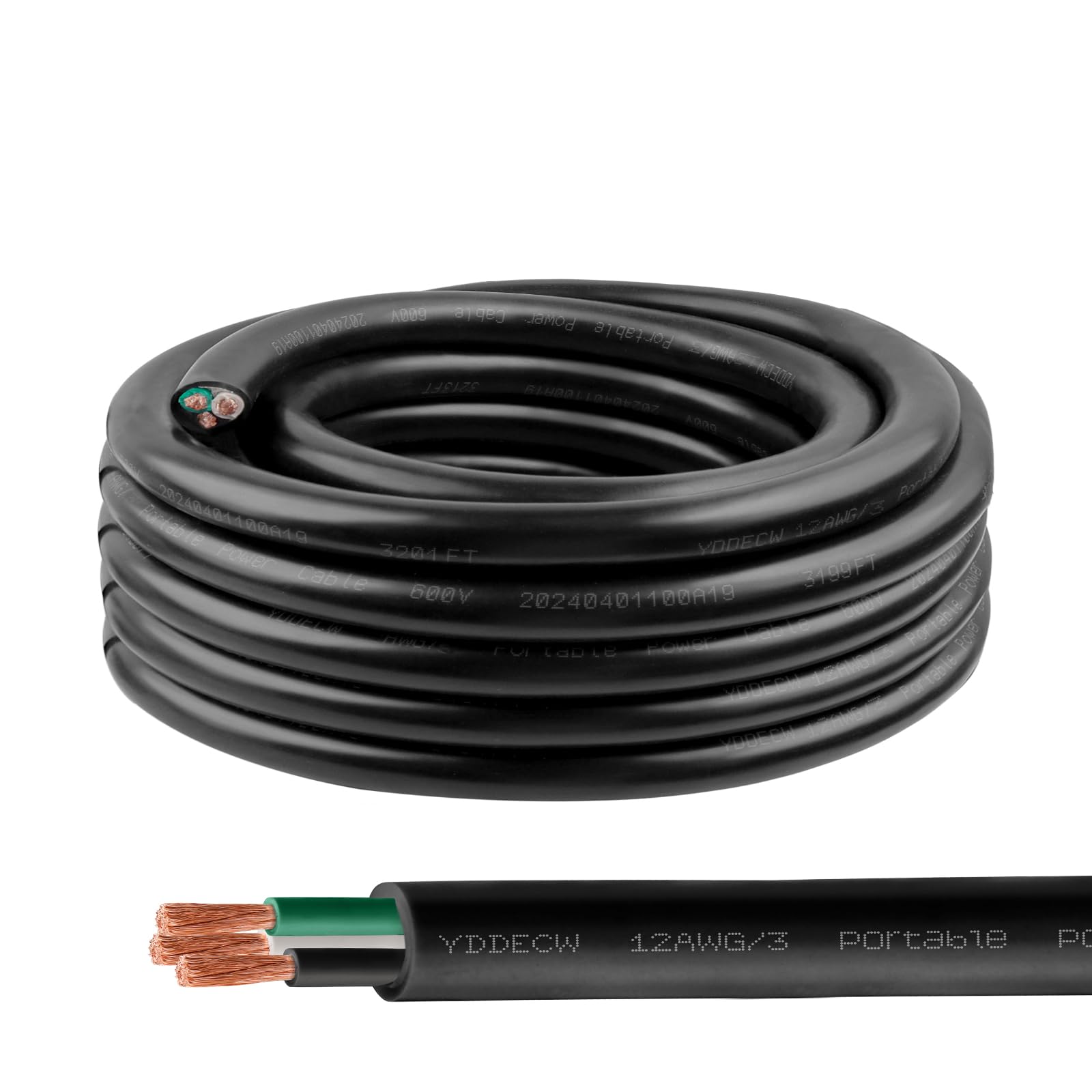 25ft 12/3 12 AWG Portable Power Cable (3 Conductor) - SOOW 600V 12 Gauge Electric Wire for Motor Leads, Portable Lights, Battery Chargers and Machinery - 3 Conductor - 25 Feet Electrical Cord