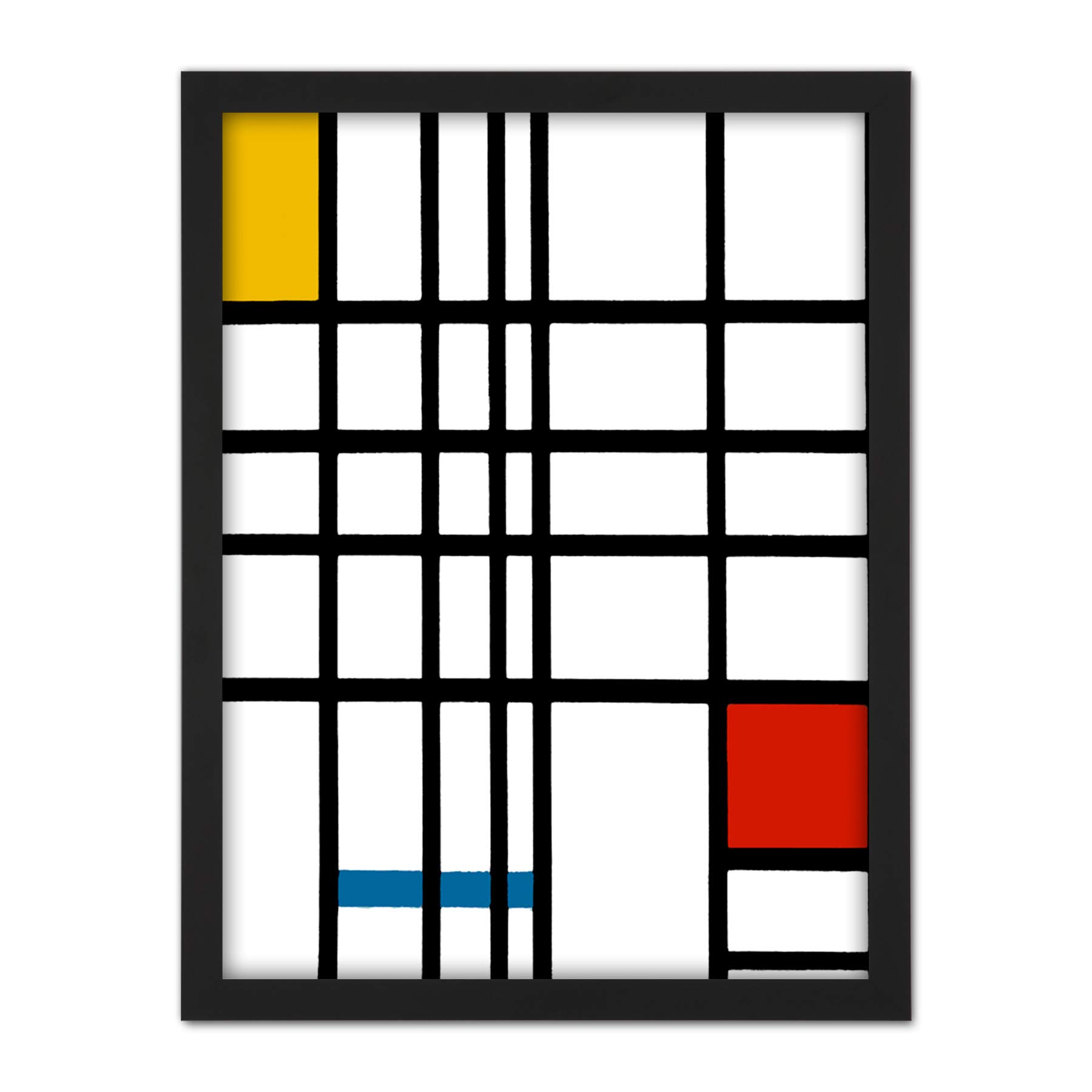 Wee Blue Coo Piet Mondrian Composition Yellow Blue Red Artwork Framed Wall Art Print 18X24 Inch