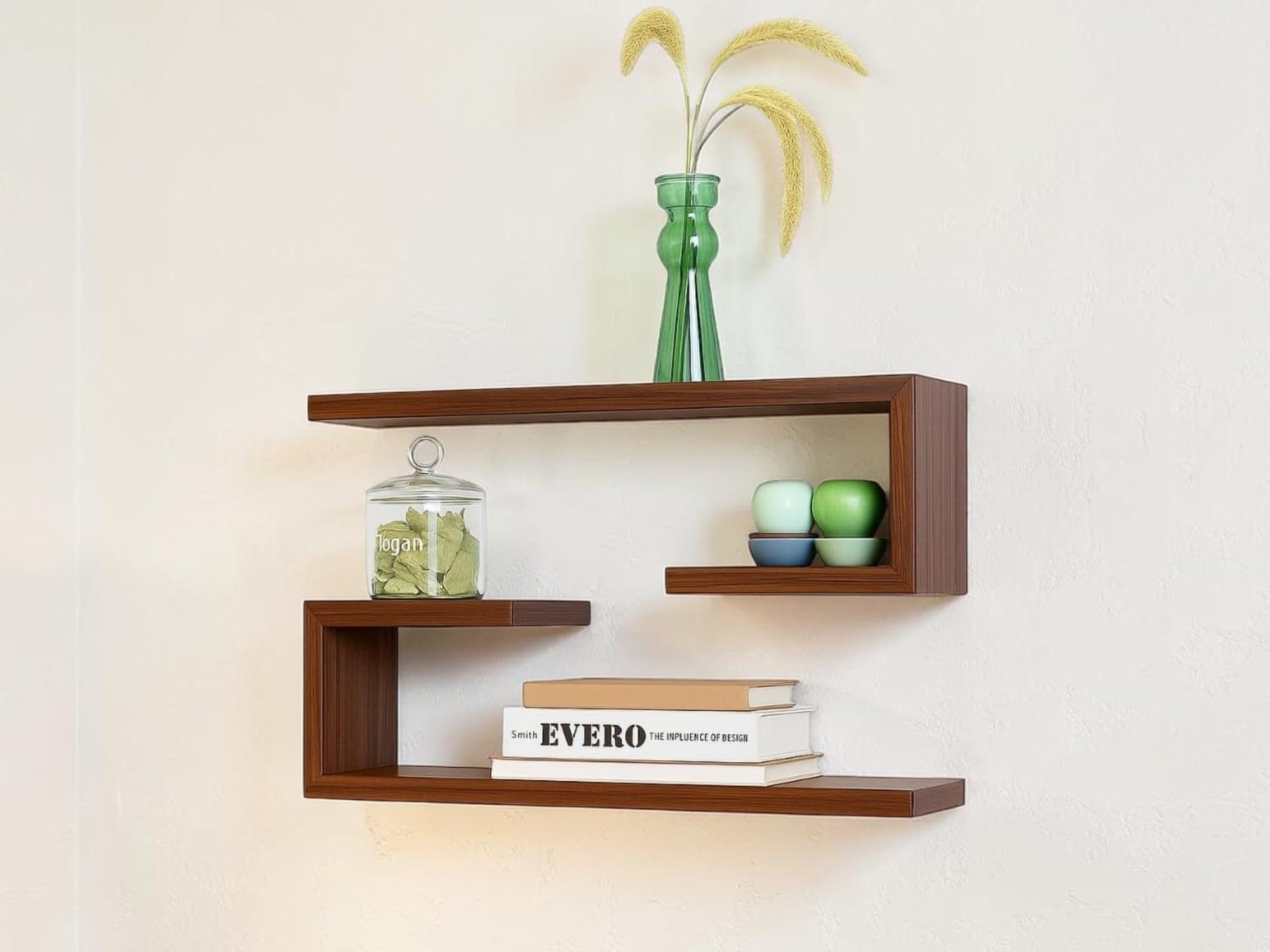 Kassar Wooden MDF Floating Wall Shelf, White, 40W x 12.5D x 10H cm, Modern Style, for Books and Decor (Brown, 4)-image-20