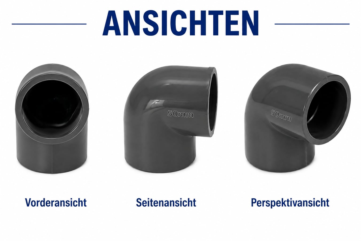 Poolmart 4 Stück 90° PVC-U Winkel 50 mm | Klebemuffe für Rohrleitungen |16 bar Druckfest | Korrosionsbeständig & Langlebig (4er Set)