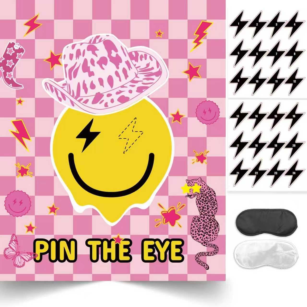 ONE Happy Dude Party Games Birthday Decorations, Pin The Eye on The Dude Game Smiley Face Pink Girls Party Favors Supplies
