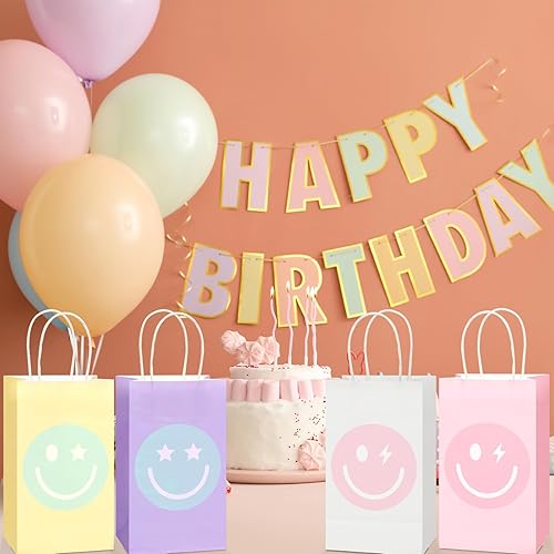Miniatura 6 de 16 bolsas de papel de regalo de cara sonriente, suministros de fiesta de preparación, bolsas de dulces pastel, decoración de fiesta de papel kraft
