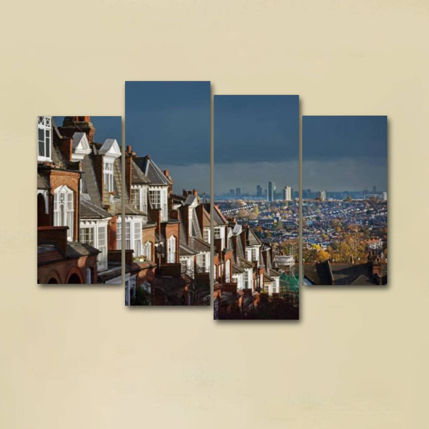 MoJoM Canvas Print Artwork First Avenue in from the Roosevelt Island Tram Wall Art Pictures Framed Digital Print Abstract Painting Room Home Office Decor Ready to Hang - 4 Panel