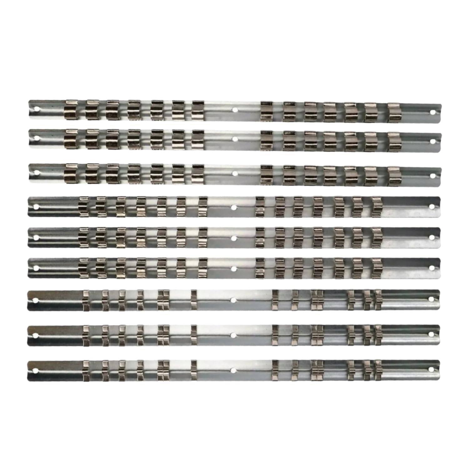 Dunnet Tools 9Pc Socket Rails Tools Socket Organizers, Tool Organiser Kit, 1/4 Inch, 3/8 Inch & 1/2 Inch Drive, Portable Socket Clip Rail Holder Holds 42 Sockets Rail (9Pc Socket Rails)