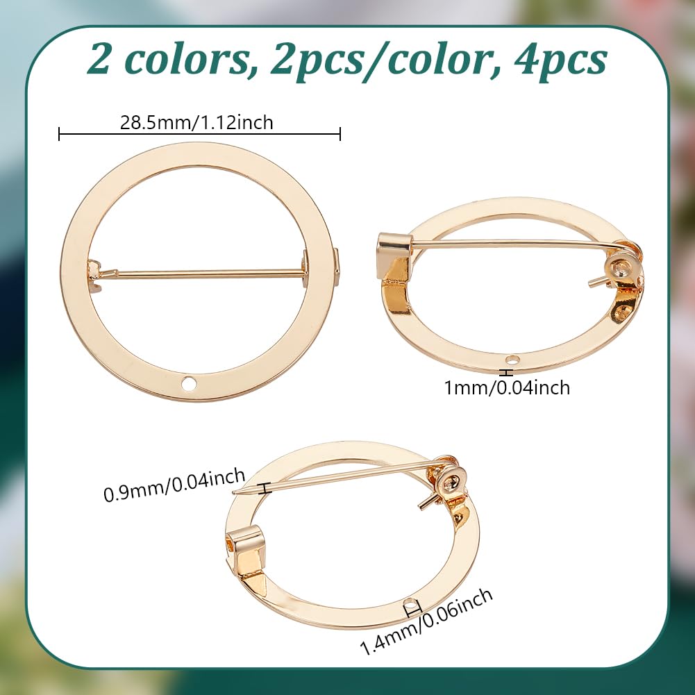 UNICRAFTALE 4Pcs 2 Colors Metal Brooch Pin Backs Donut Base Settings Donut with Hole Safety Catch Pins Back Clasps Brooch with Hole for Name Badge Jewelry Making - Image 3