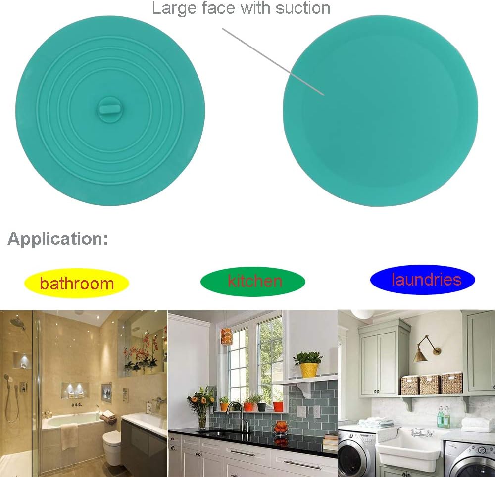 V-TOP Tub Stopper 2 Pack, 6 inches Large Silicone Drain Plug Hair Stopper Flat Suction Cover, Bathtub Accessories for Kitchen Bathroom and Laundry: Home & Kitchen