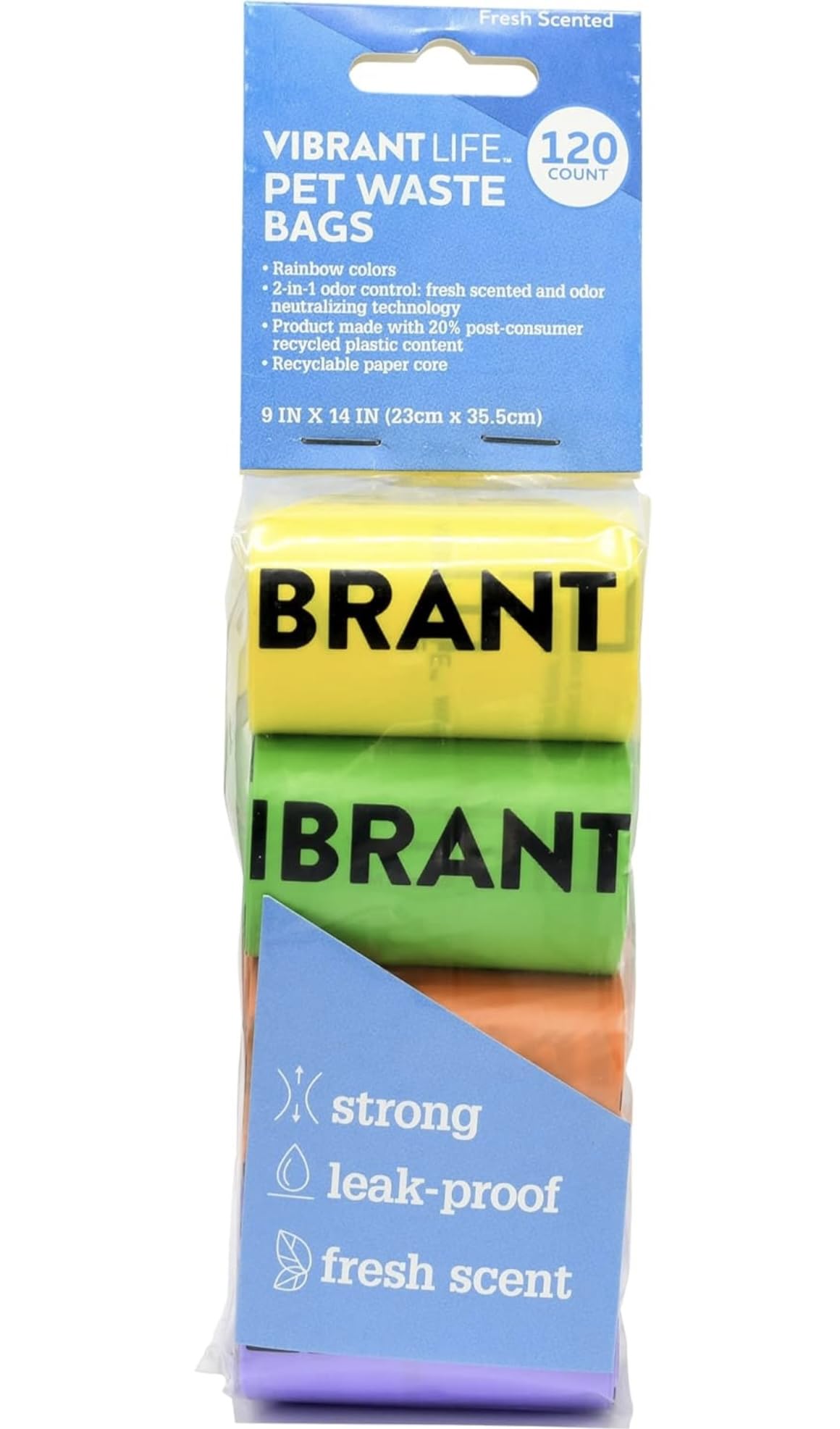 Vibrant Life 120 PET WASTE BAGS | RAINBOW COLORS FRESH SCENT DURABLE LEAK-PROOF pet poop bags dog waste bags