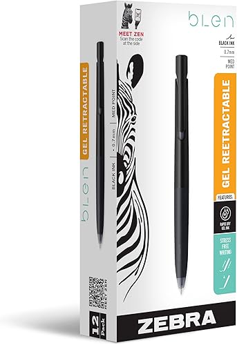 Miniatura 12 de Zebra Pen bLen 41402 - Bolígrafos de gel de punta media de 0.028 in, tinta negra con barril blanco, tinta suave de secado rápido, experiencia