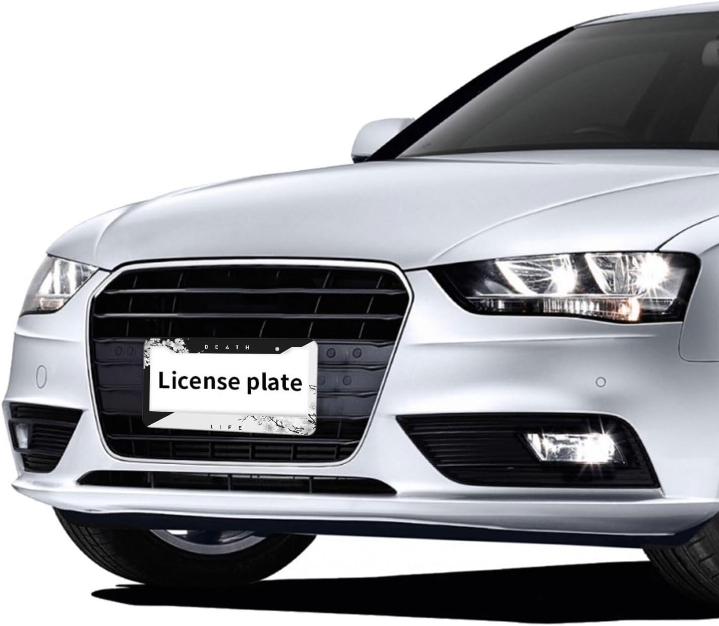 Japanese Cherry Tree Blosson License Plate Frame 2 Pack Black and White License Plate Personalise License Plate Frames Rust-Proof Stainless Steel Metal Car Plates Tag Funny Decor Men Women