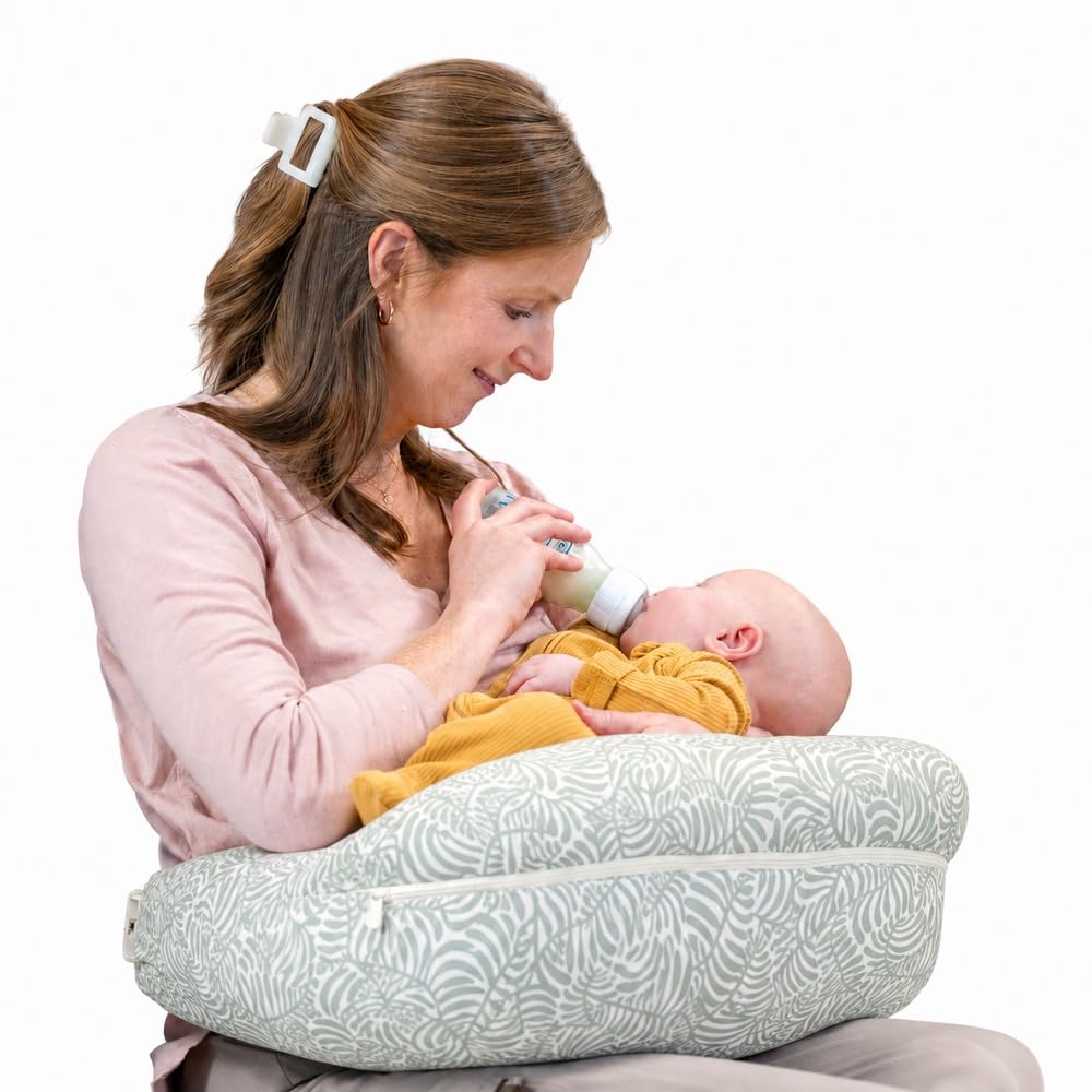 Photo 1 of Boppy Complete Nursing Pillow, Breastfeeding & Bottle Feeding Ergonomic 2-in-1 Feeding Pillow with Removable Belt, CloseComfort No-Gap Design, Full-Length Bolster, Washable Cover-Green Sage Vines