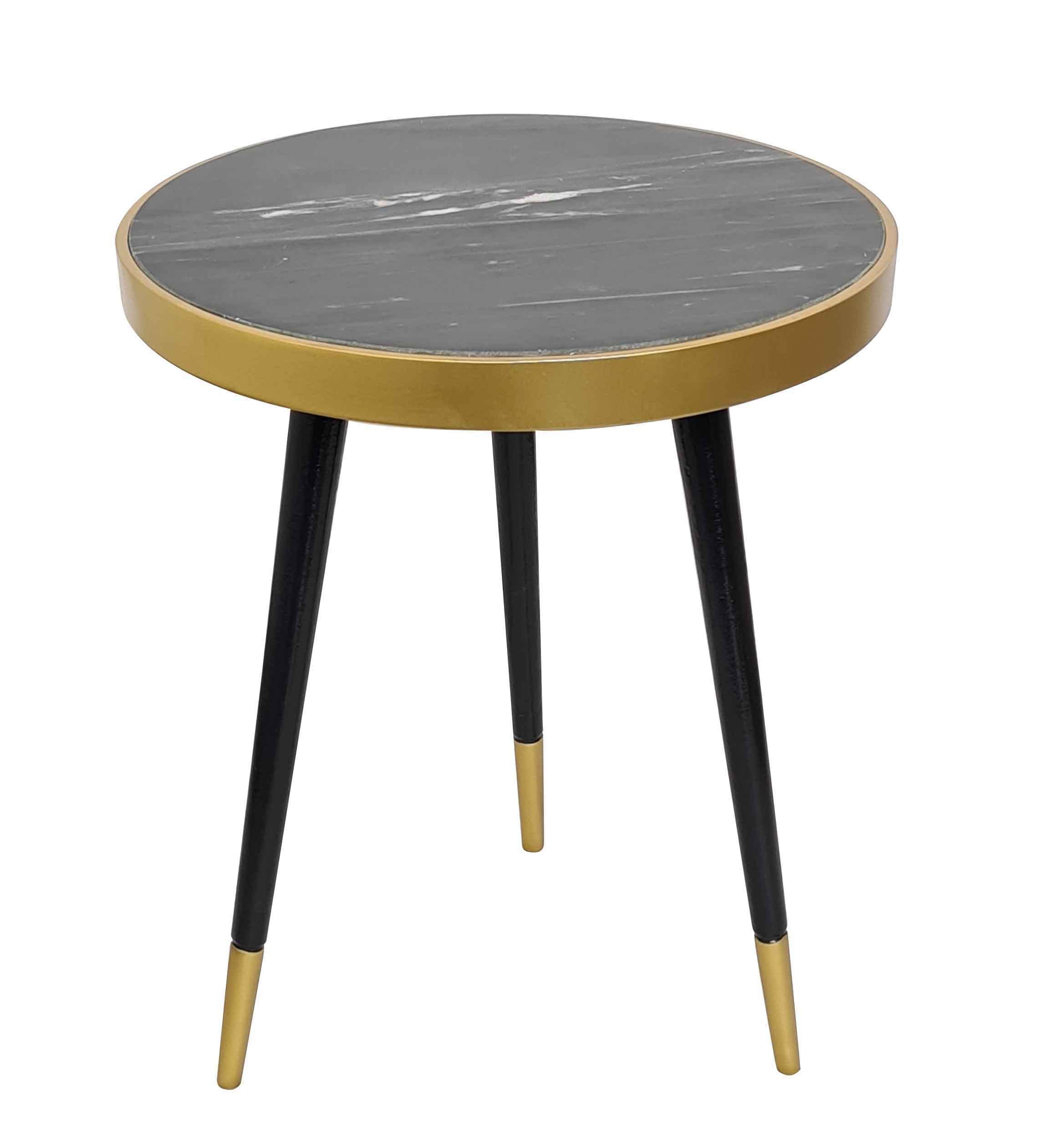 A ASPECT Gallieni Mid Century Modern Side Table,GENUINE Round Marble End Table (Black)