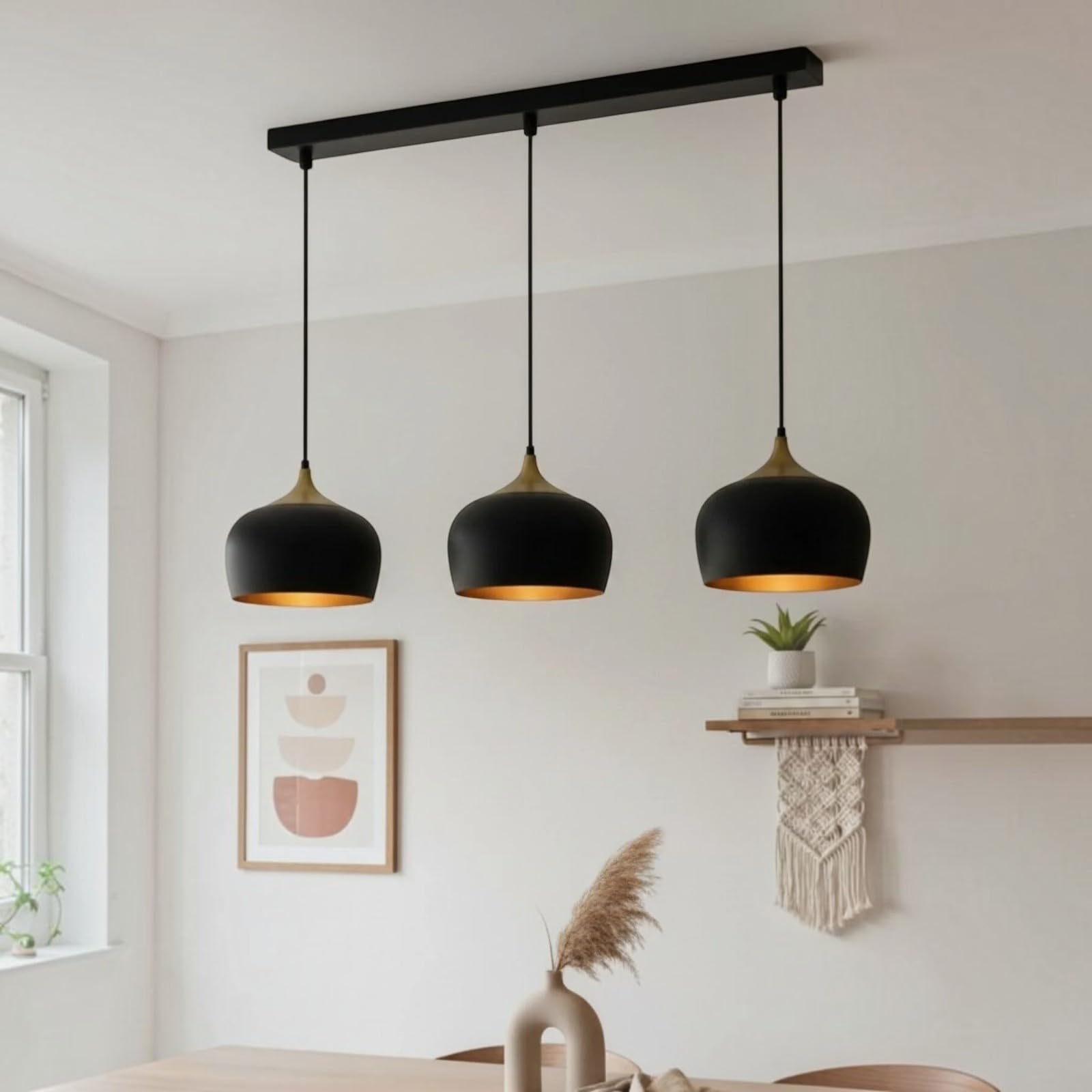 bamyum Lot de 3 Suspension Luminaire Moderne en Metal, Lustre Salle à Manger Ronde de 30 cm, Lustre Cuisine E27 en Métal, Plafonnier, Lampe pour Chambre, Salon, Couloir, Noir