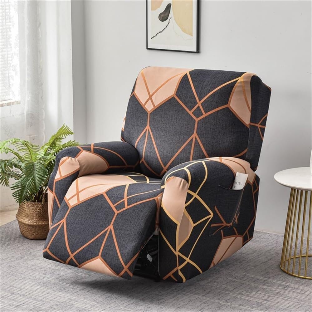 WWQQKJ Recliner Electric Chair Covers with Pockets 4 Pieces Floral Stretch Recliner Sofa Slipcovers Non Slip Reclining Sofa Cover
