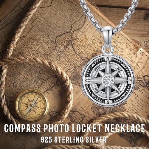 Chaîne boussole argent 925 homme avec collier pendentif médaillon