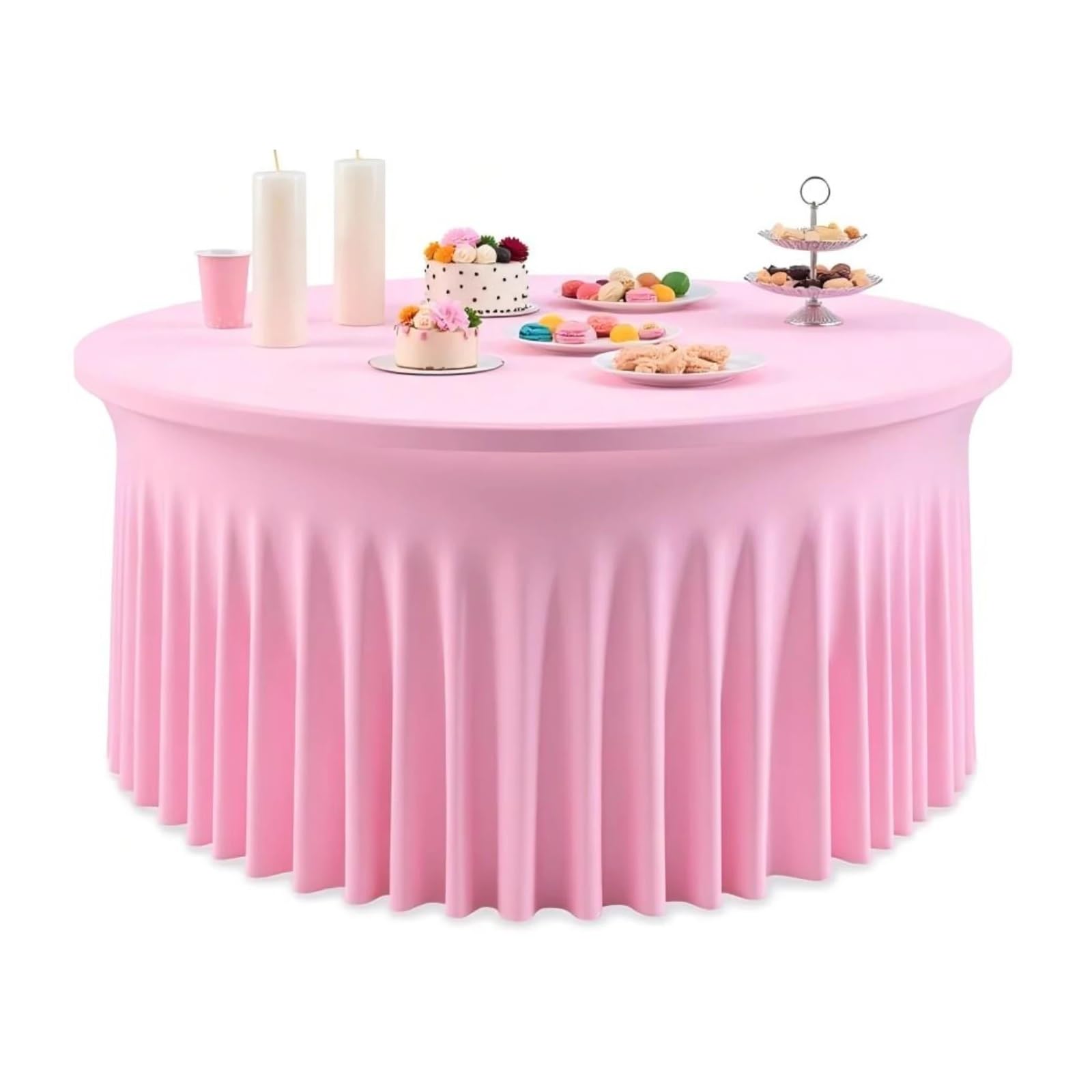 XUCZHAI Round Spandex Tablecloth, Wrinkle-Free Elastic Ruffle Table Skirt for Weddings, Banquets, Parties, Events For Banquets, Wedding, Parties(Pink,6ft 1pack)